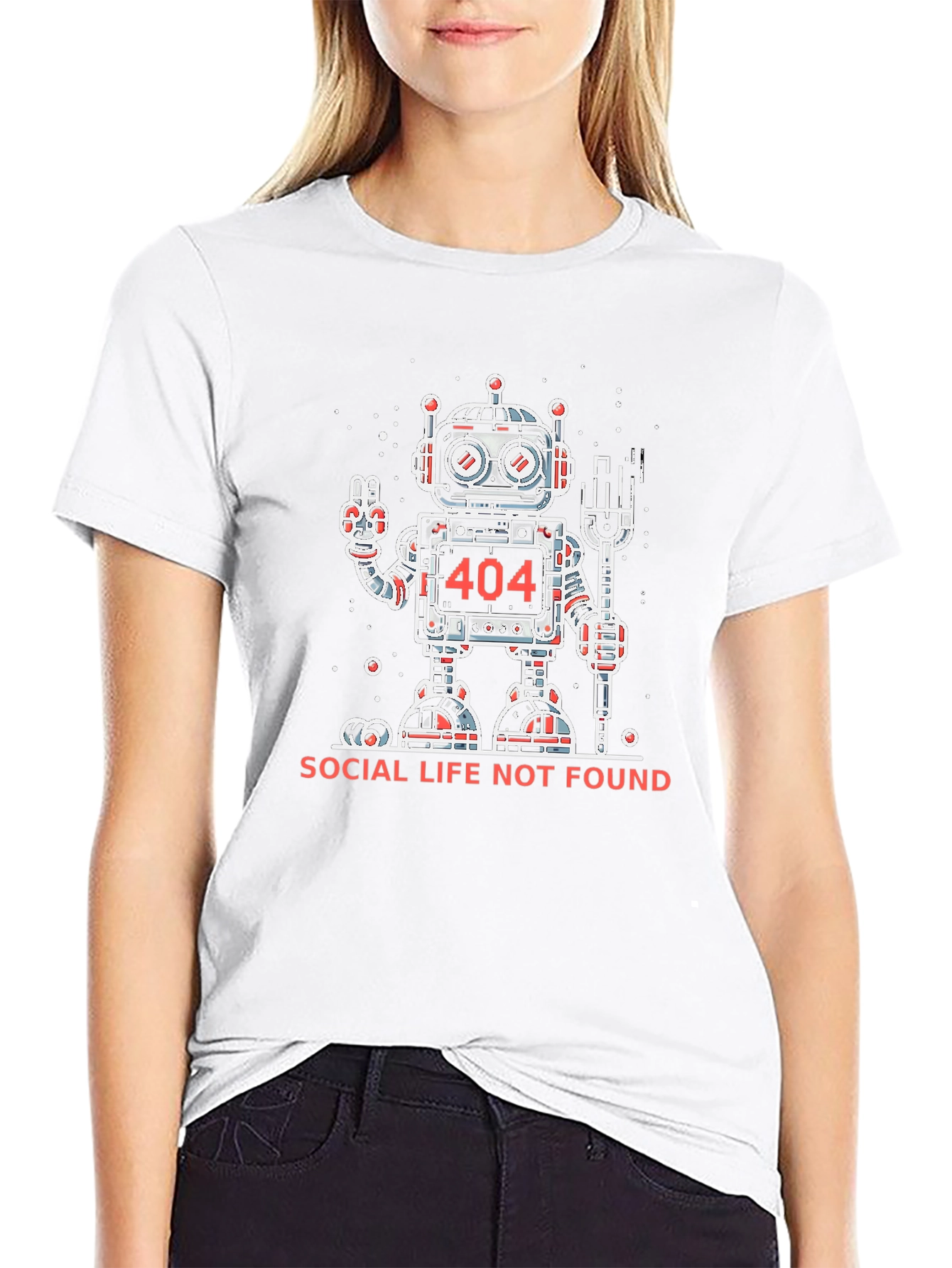 Social Life Not Found Robot Graphic T-Shirt