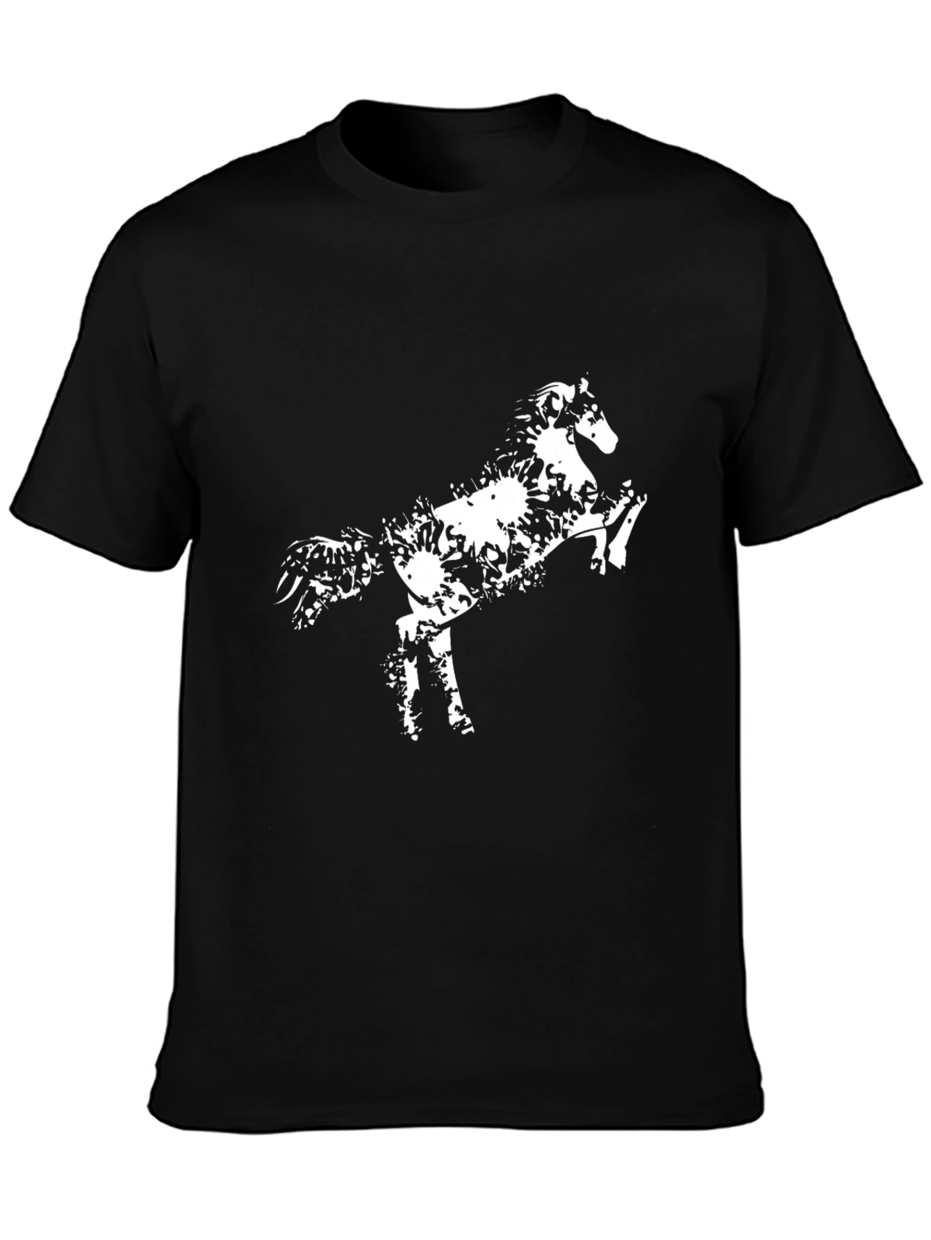 Black T-Shirt with White Horse Design