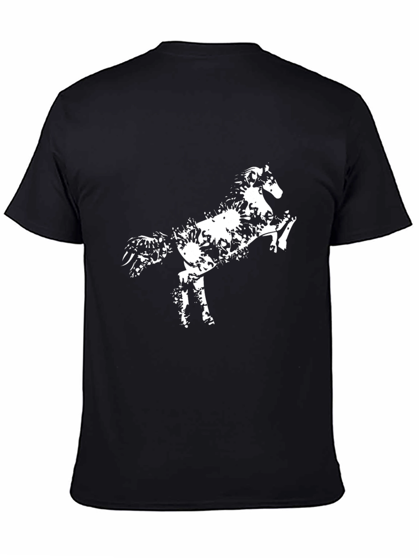 Black T-Shirt with White Horse Design