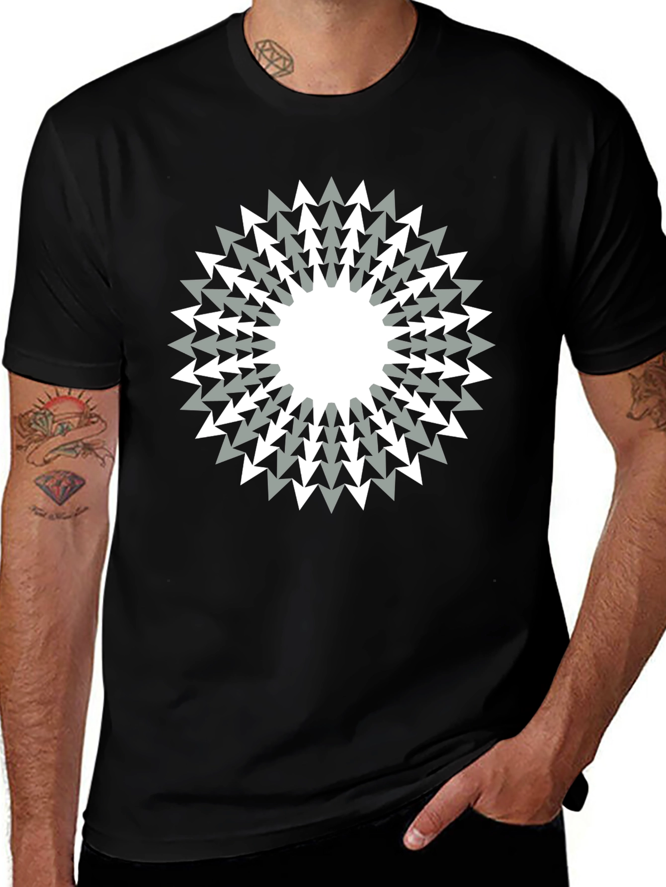 Geometric Arrow Burst Graphic Black T-Shirt