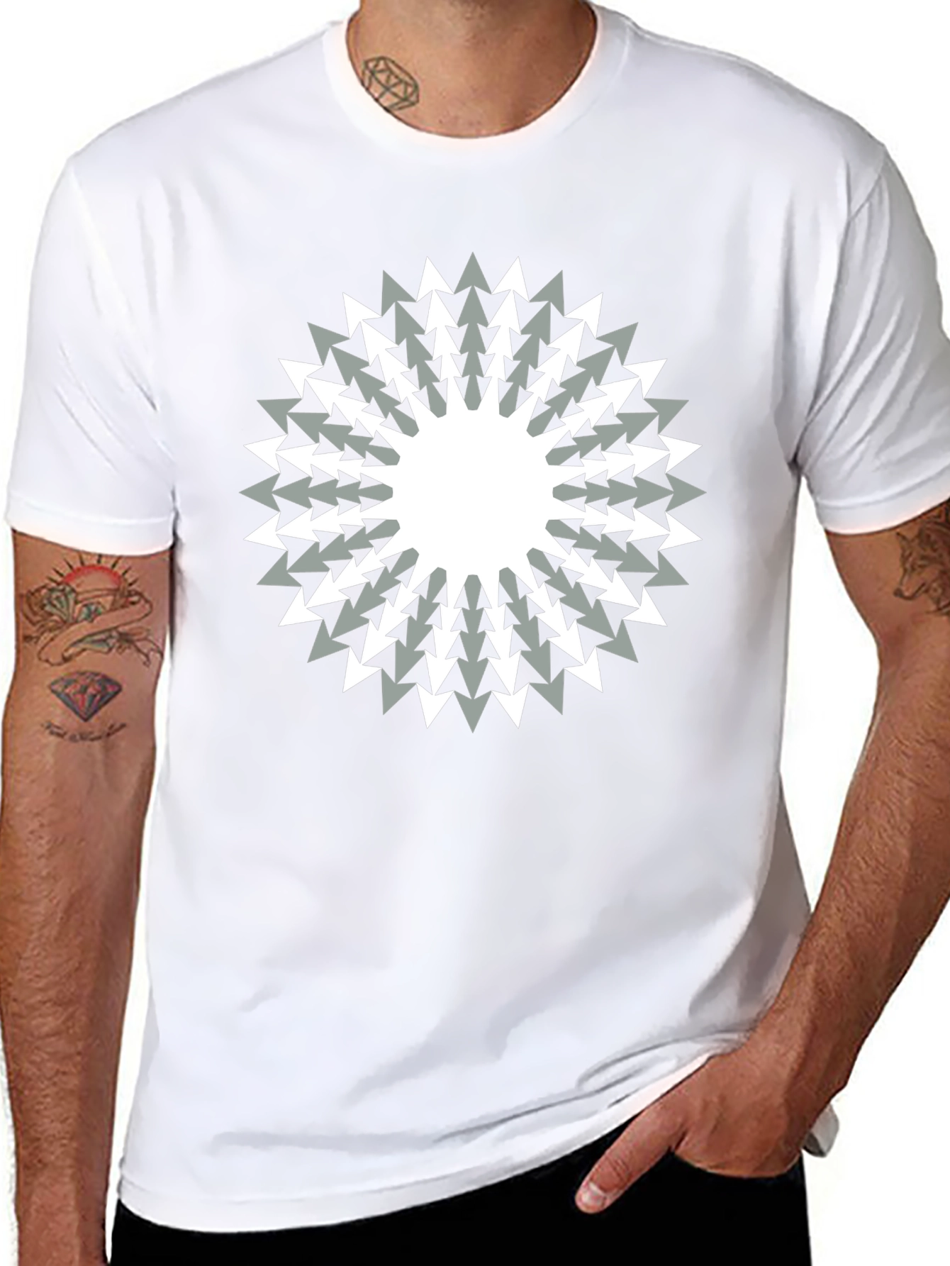 Geometric Arrow Burst Graphic Black T-Shirt