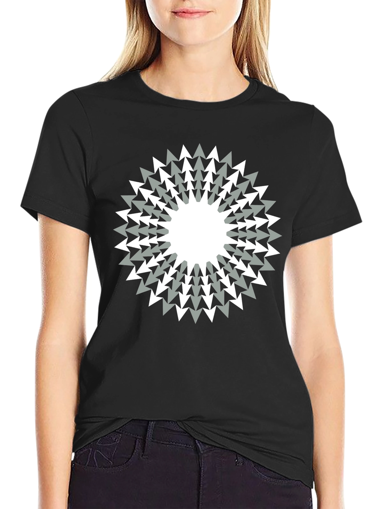 Geometric Arrow Burst Graphic Black T-Shirt