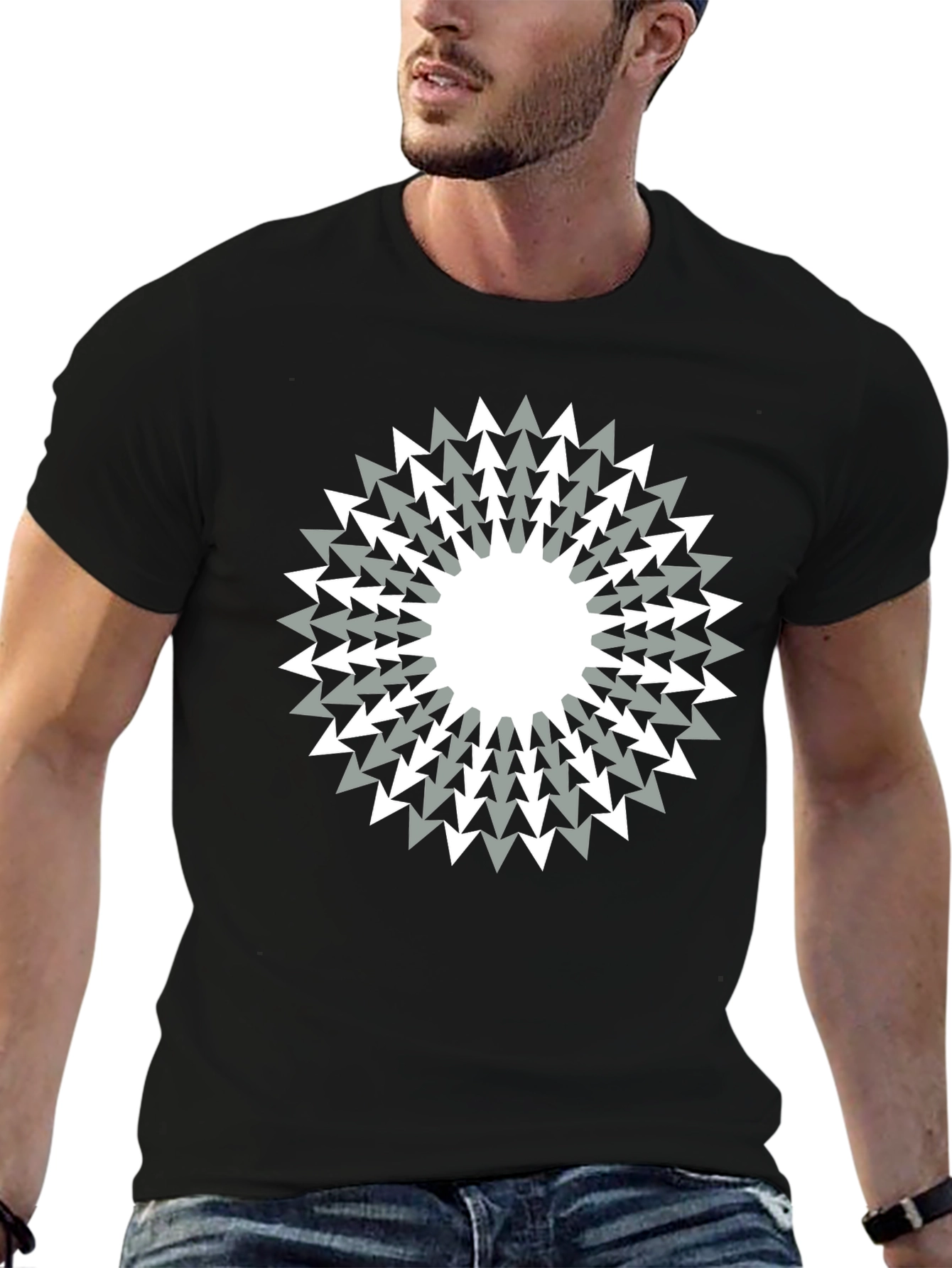 Geometric Arrow Burst Graphic Black T-Shirt