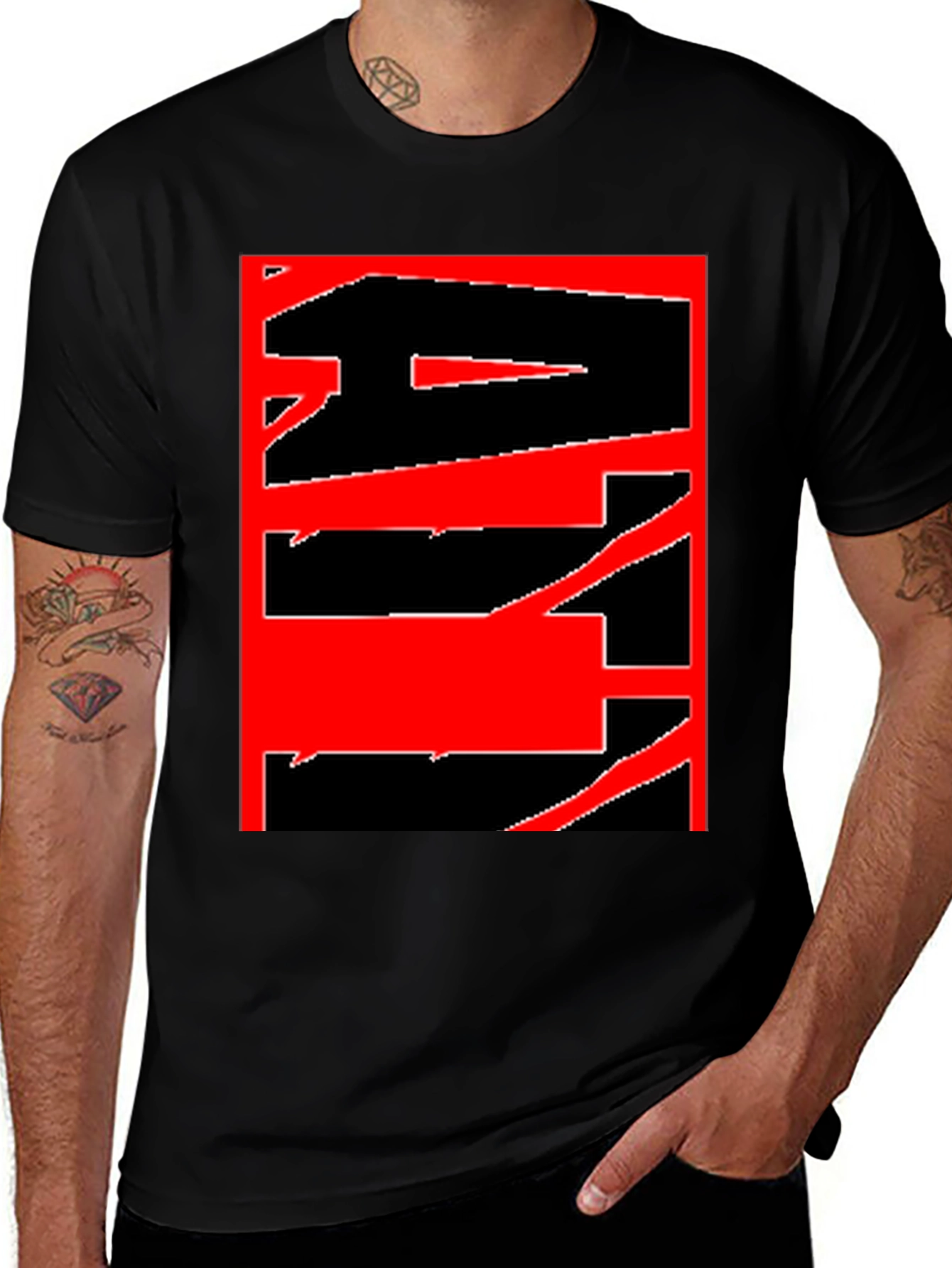 Abstract Graphic Tee - Bold Red & Black Design