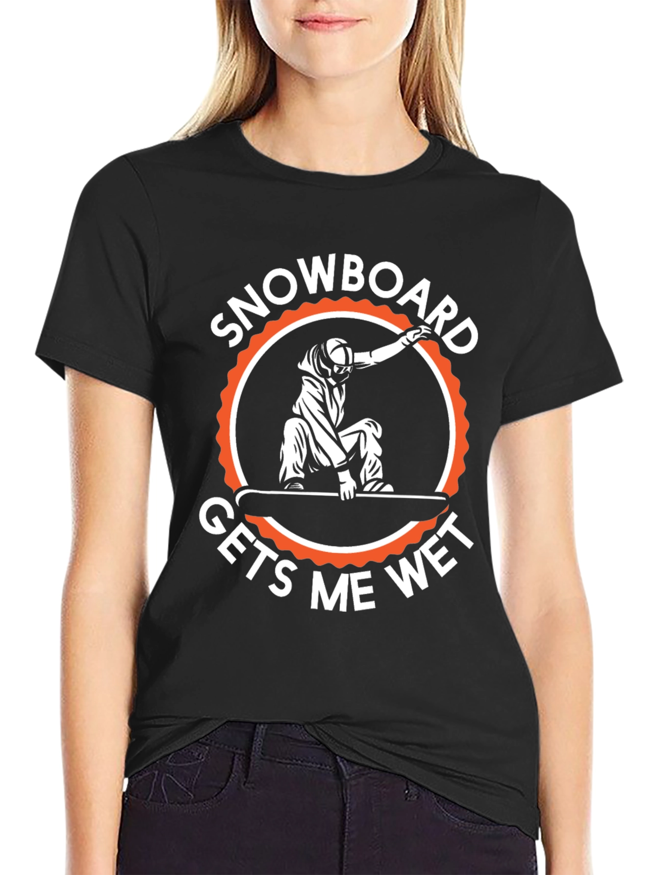 Snowboard Gets Me Wet Black Graphic Tee