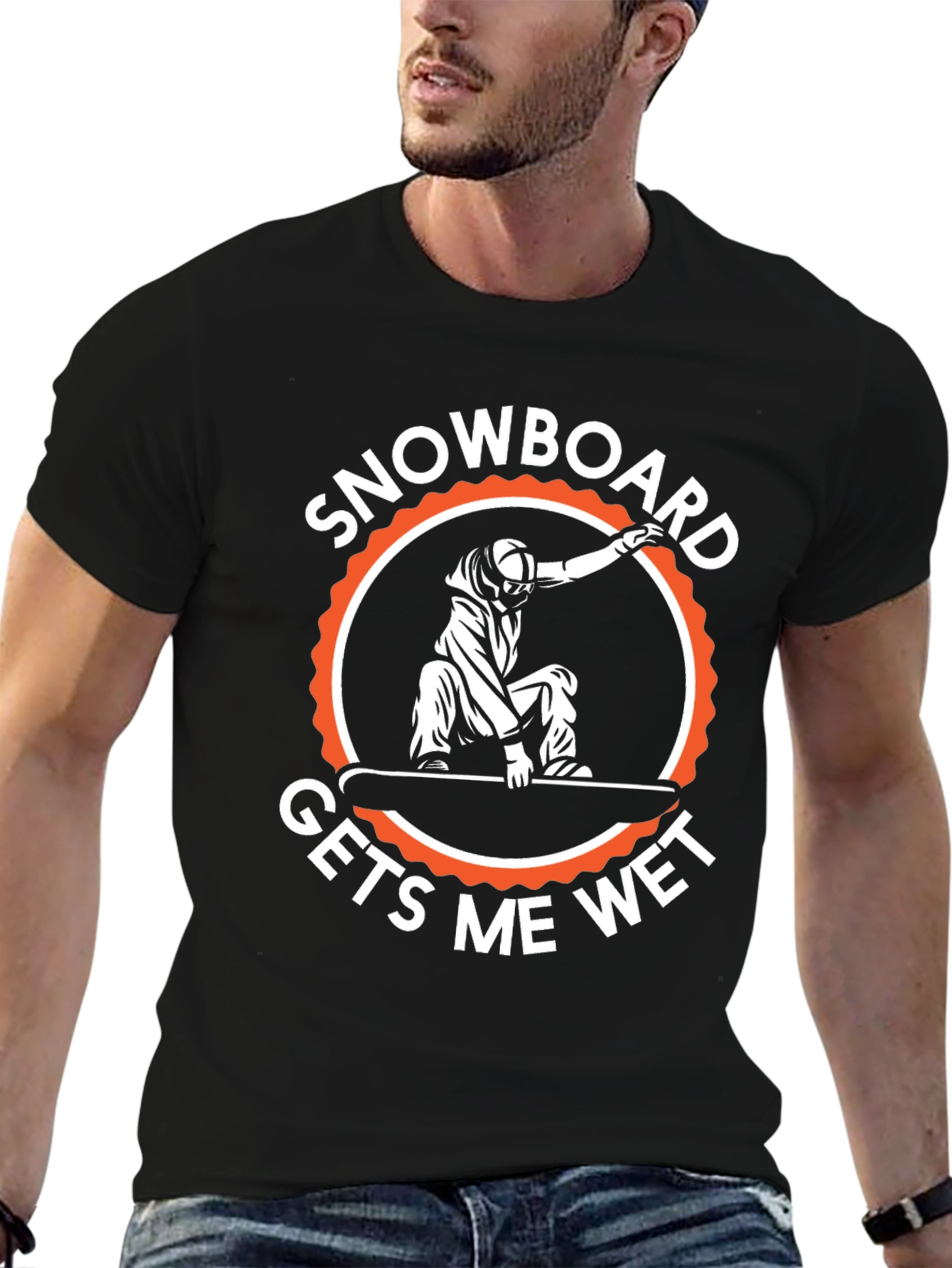 Snowboard Gets Me Wet Black Graphic Tee