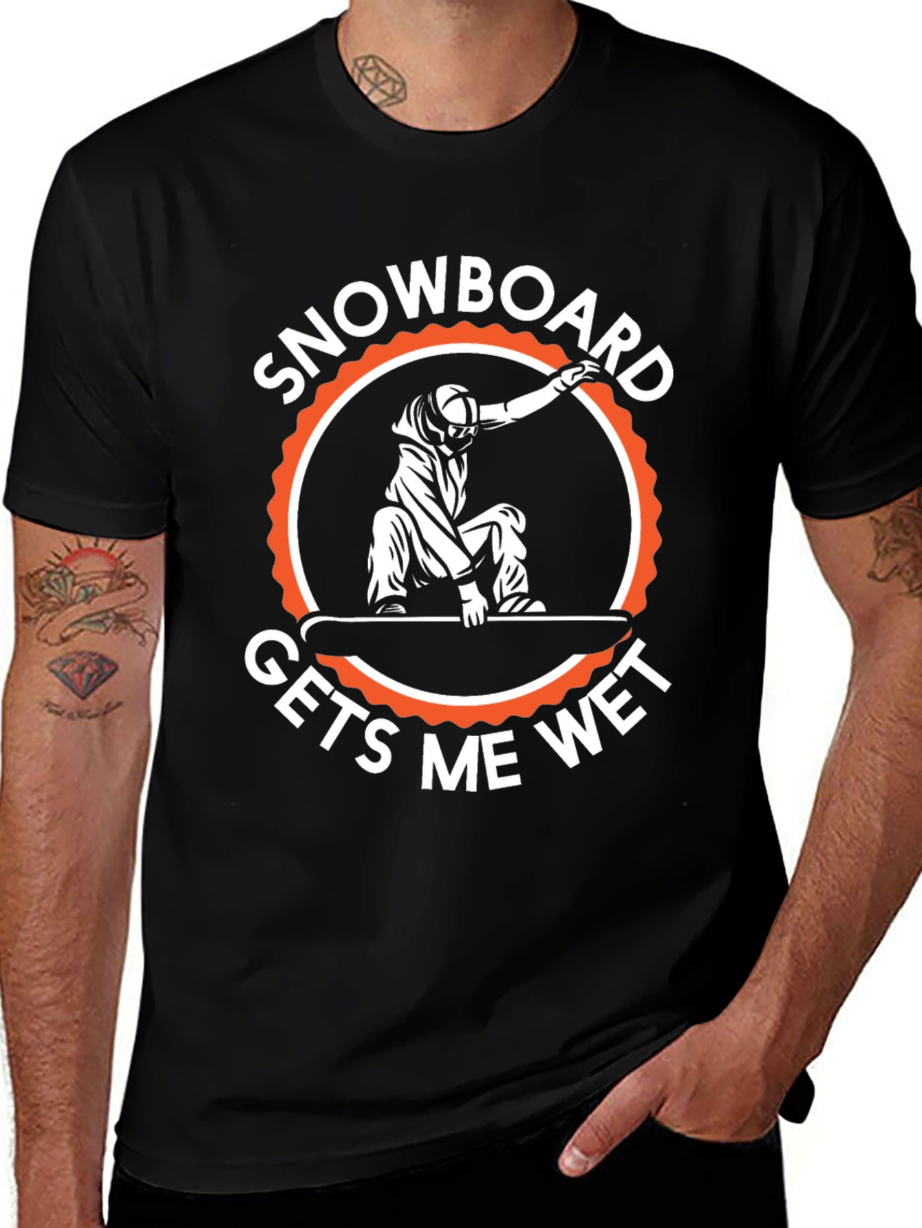 Snowboard Gets Me Wet Black Graphic Tee