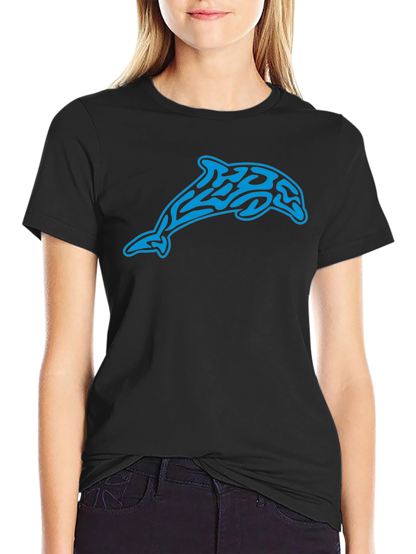 Tribal Dolphin Graphic Black T-Shirt