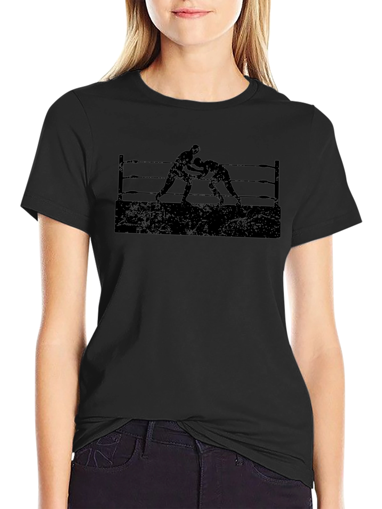 Wrestling Silhouette Graphic Tee - Black
