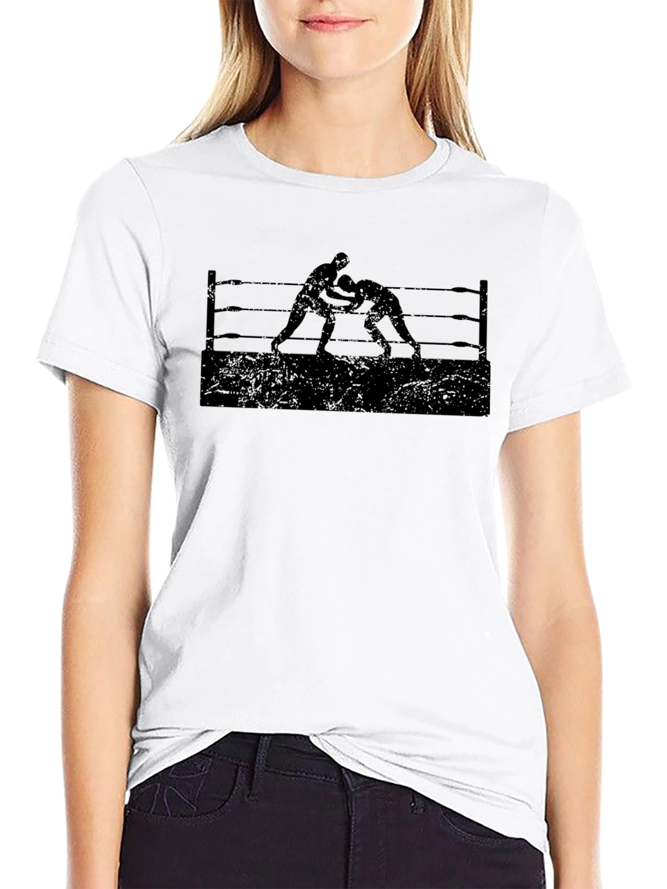 Wrestling Silhouette Graphic Tee - Black