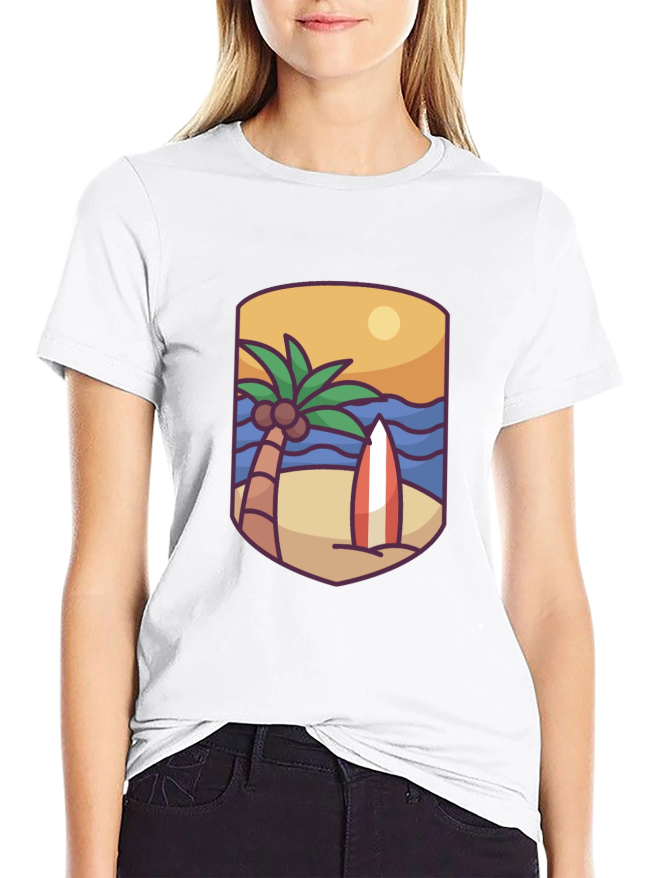 Tropical Beach Surfboard Graphic T-Shirt