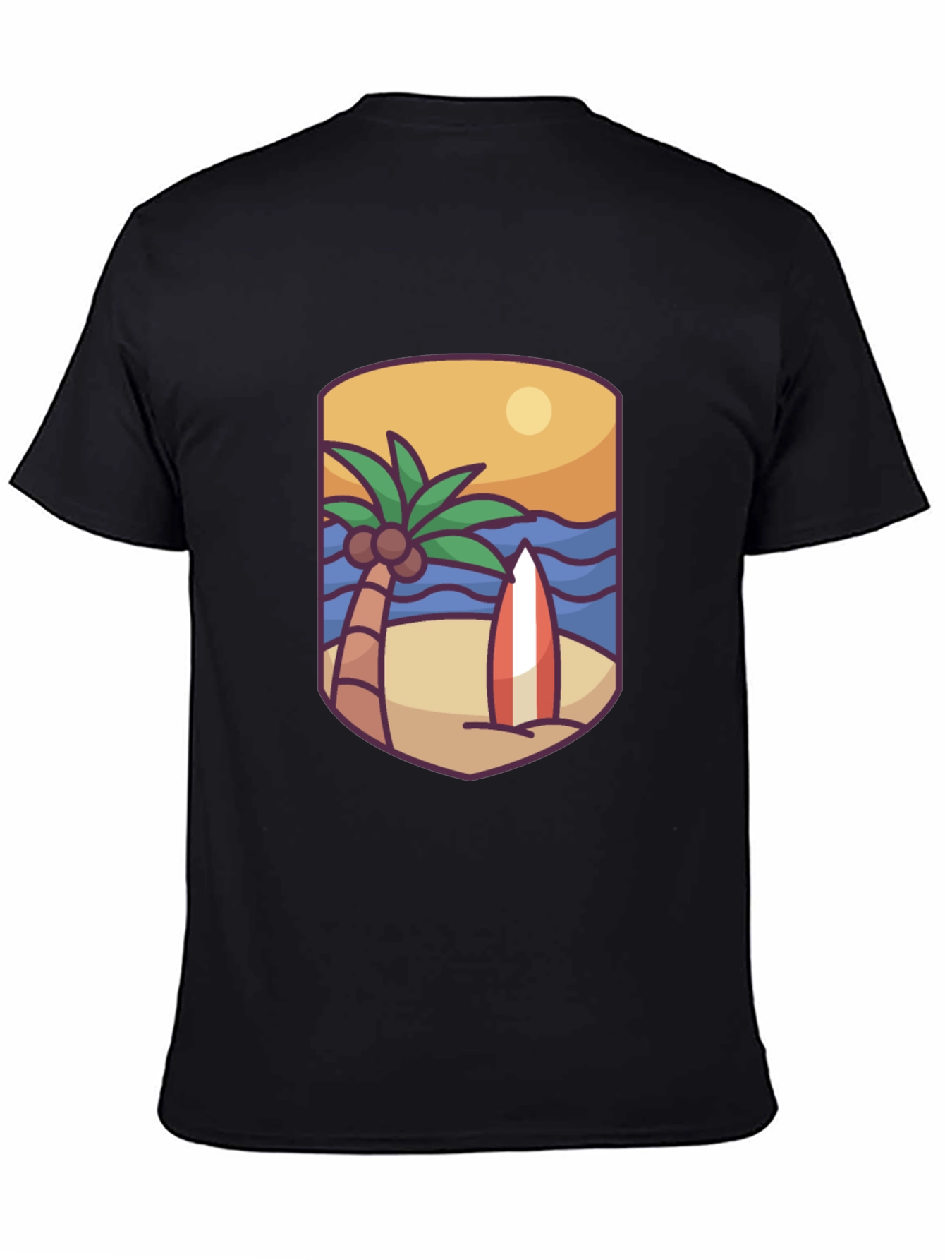 Tropical Beach Surfboard Graphic T-Shirt