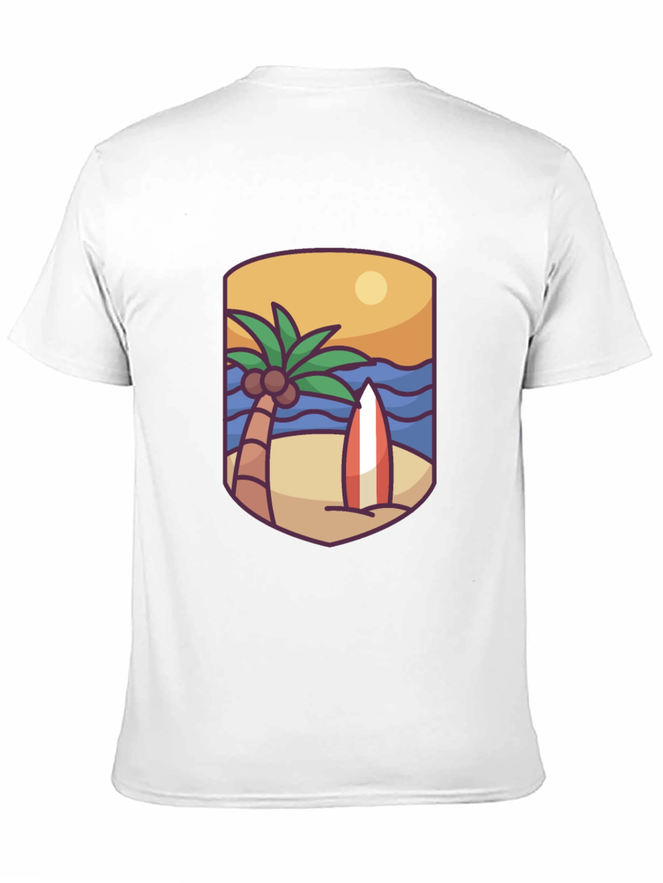 Tropical Beach Surfboard Graphic T-Shirt