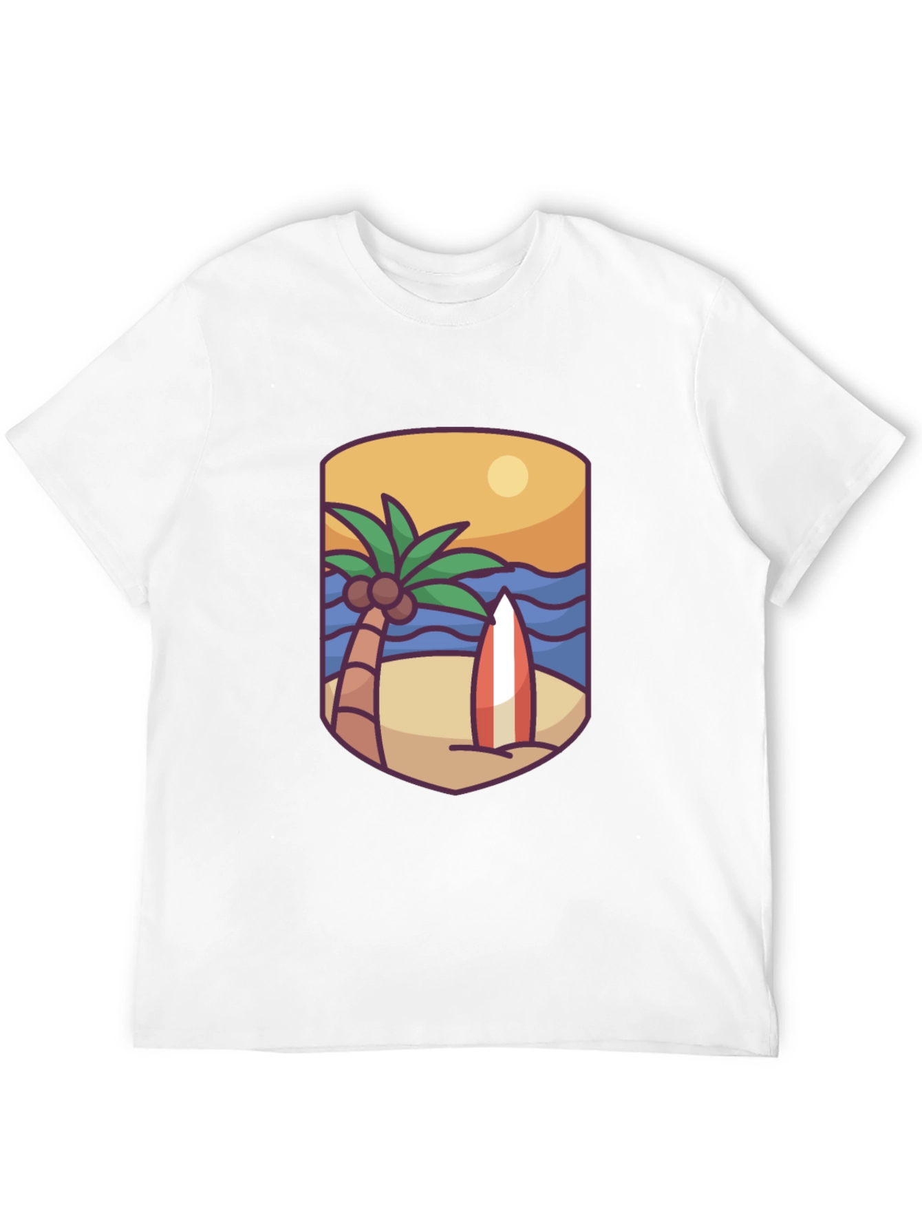 Tropical Beach Surfboard Graphic T-Shirt