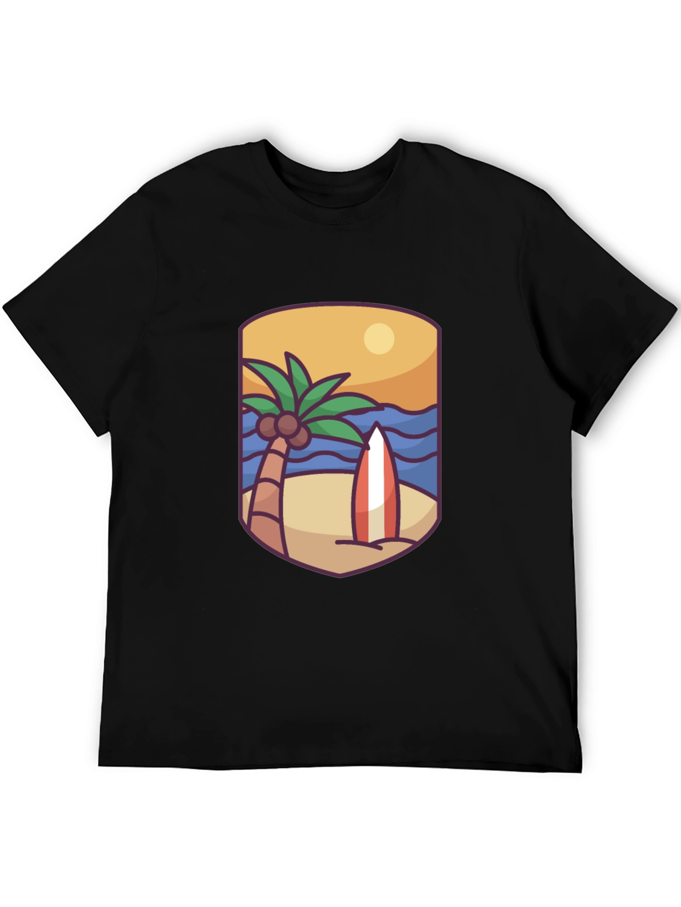 Tropical Beach Surfboard Graphic T-Shirt