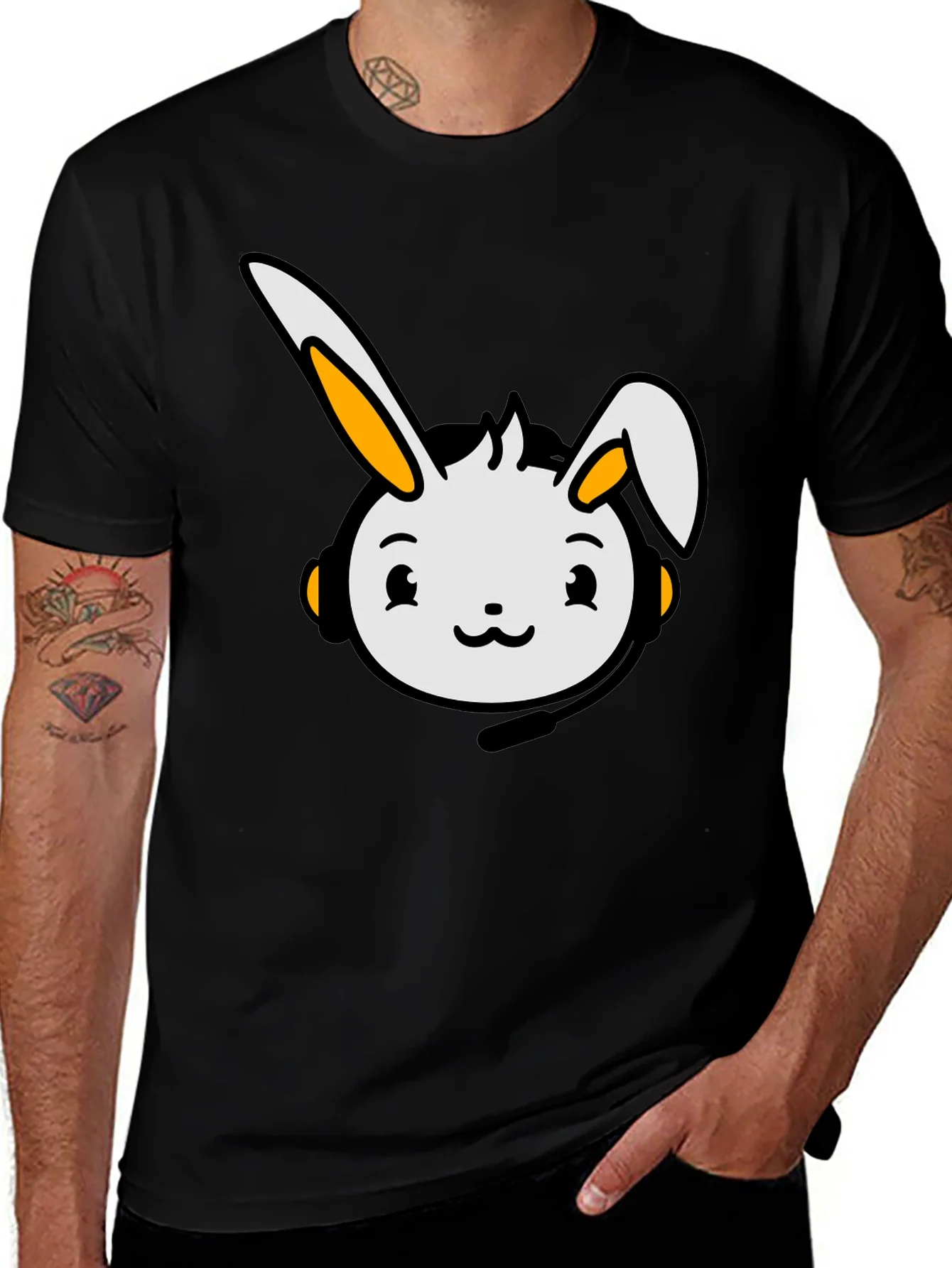 Cute Bunny Graphic T-Shirt - Black