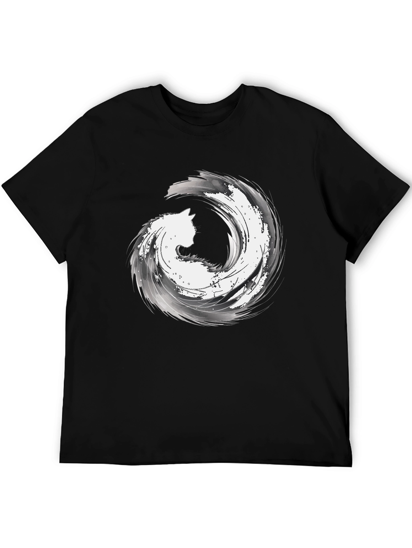 Abstract Cat Wave Graphic Tee - Black