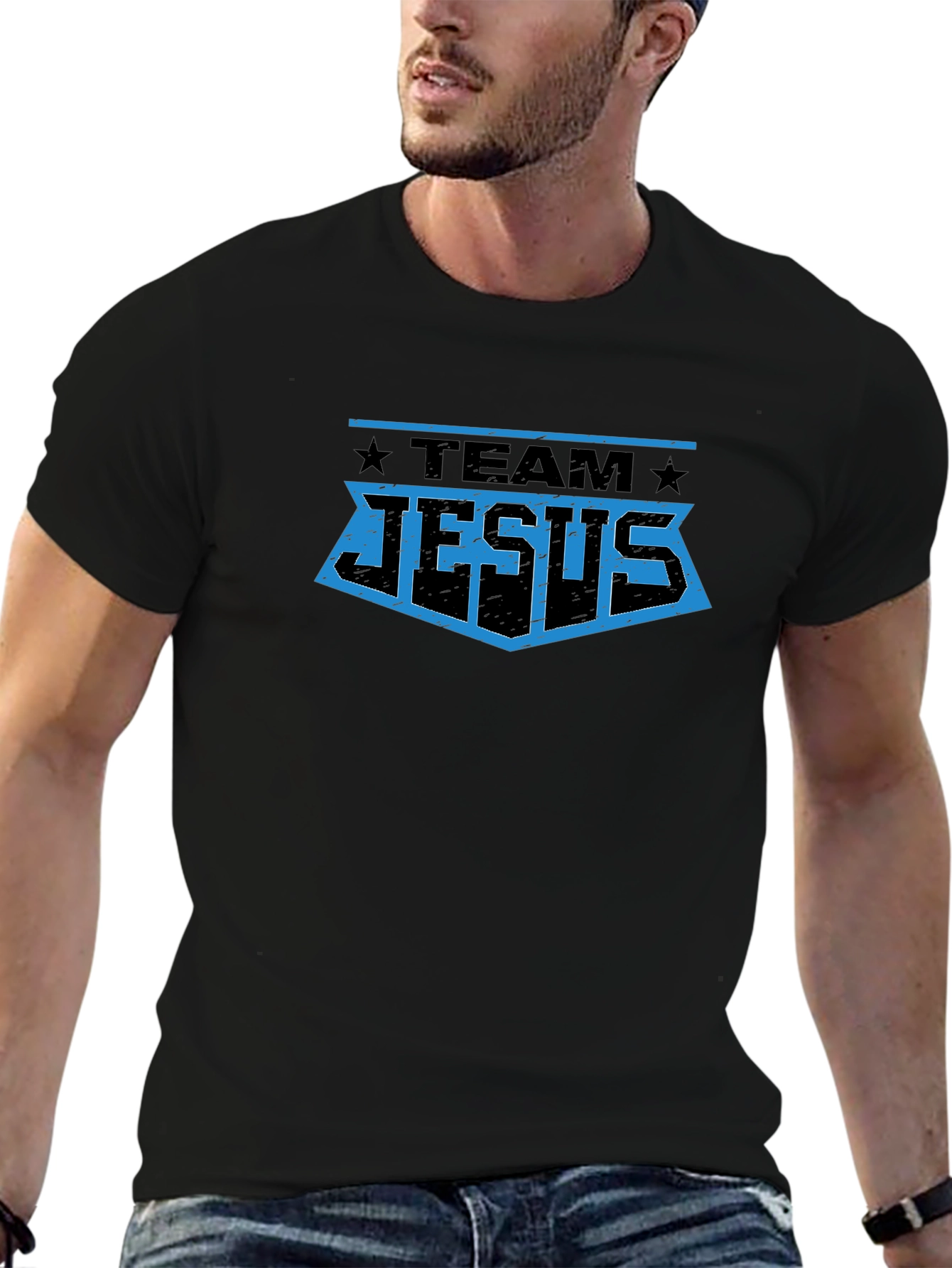 Team Jesus Graphic T-Shirt - Black Crew Neck