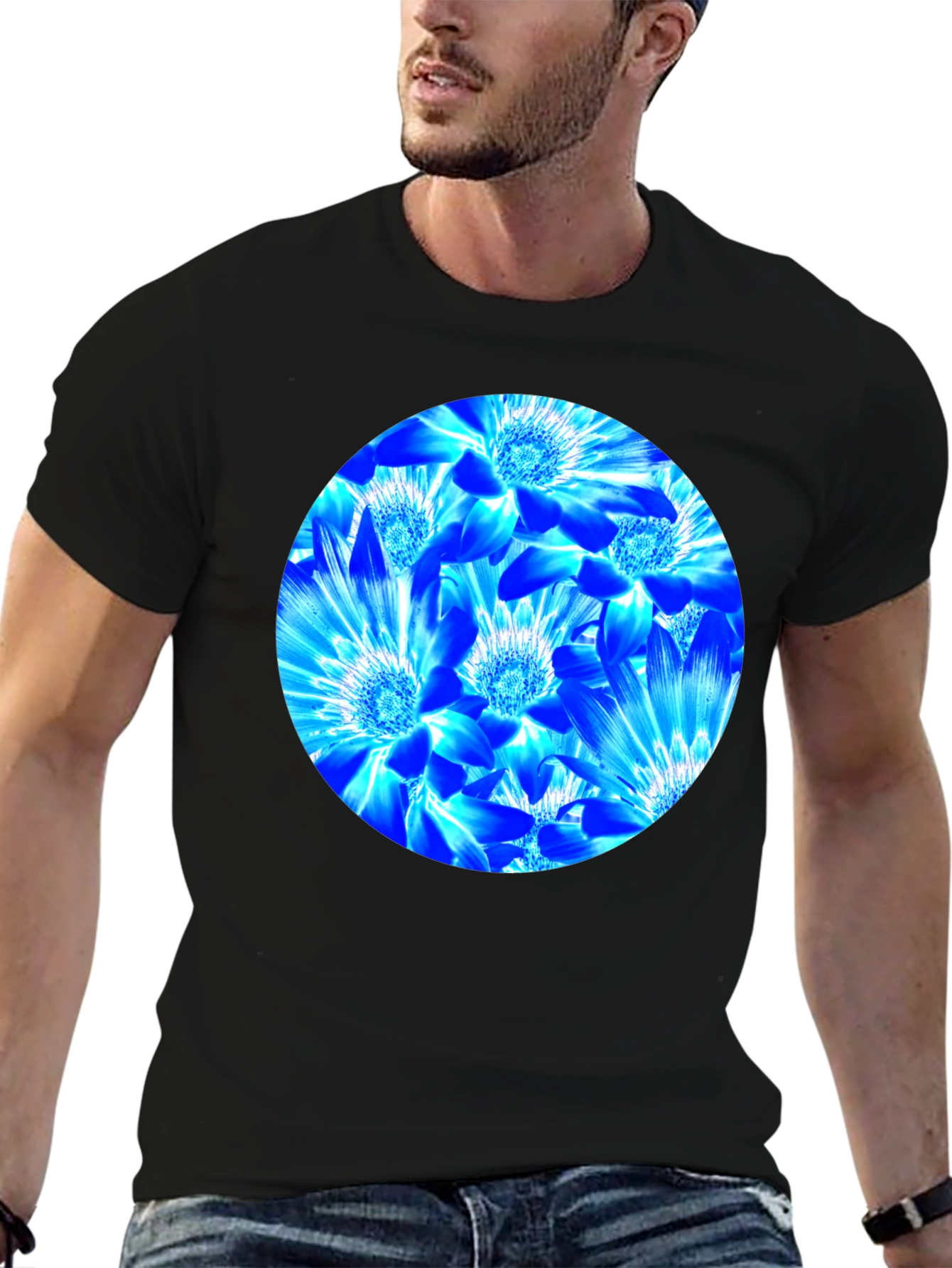 Blue Floral Graphic T-Shirt