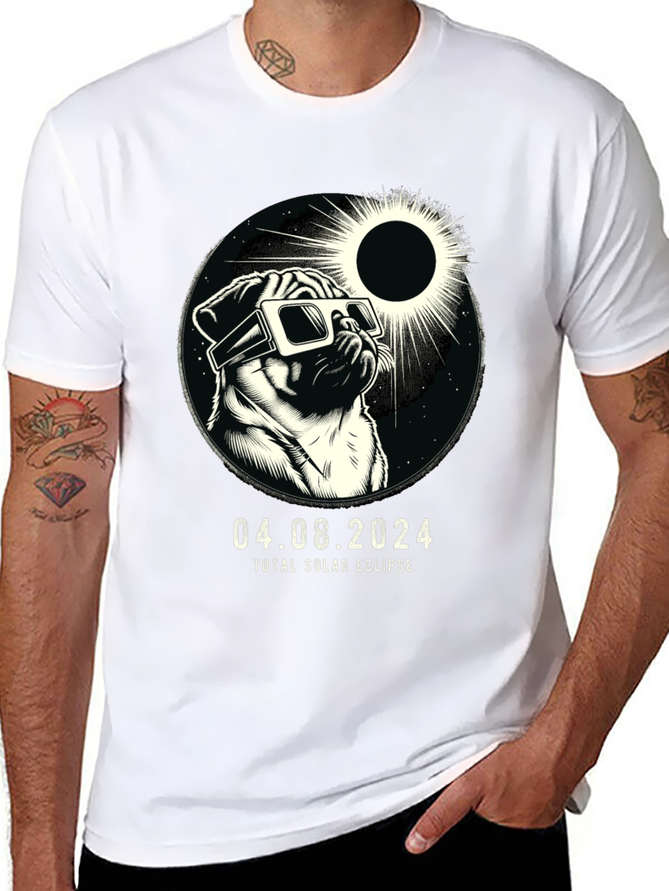 Total Solar Eclipse Pug T-Shirt - April 8 2024