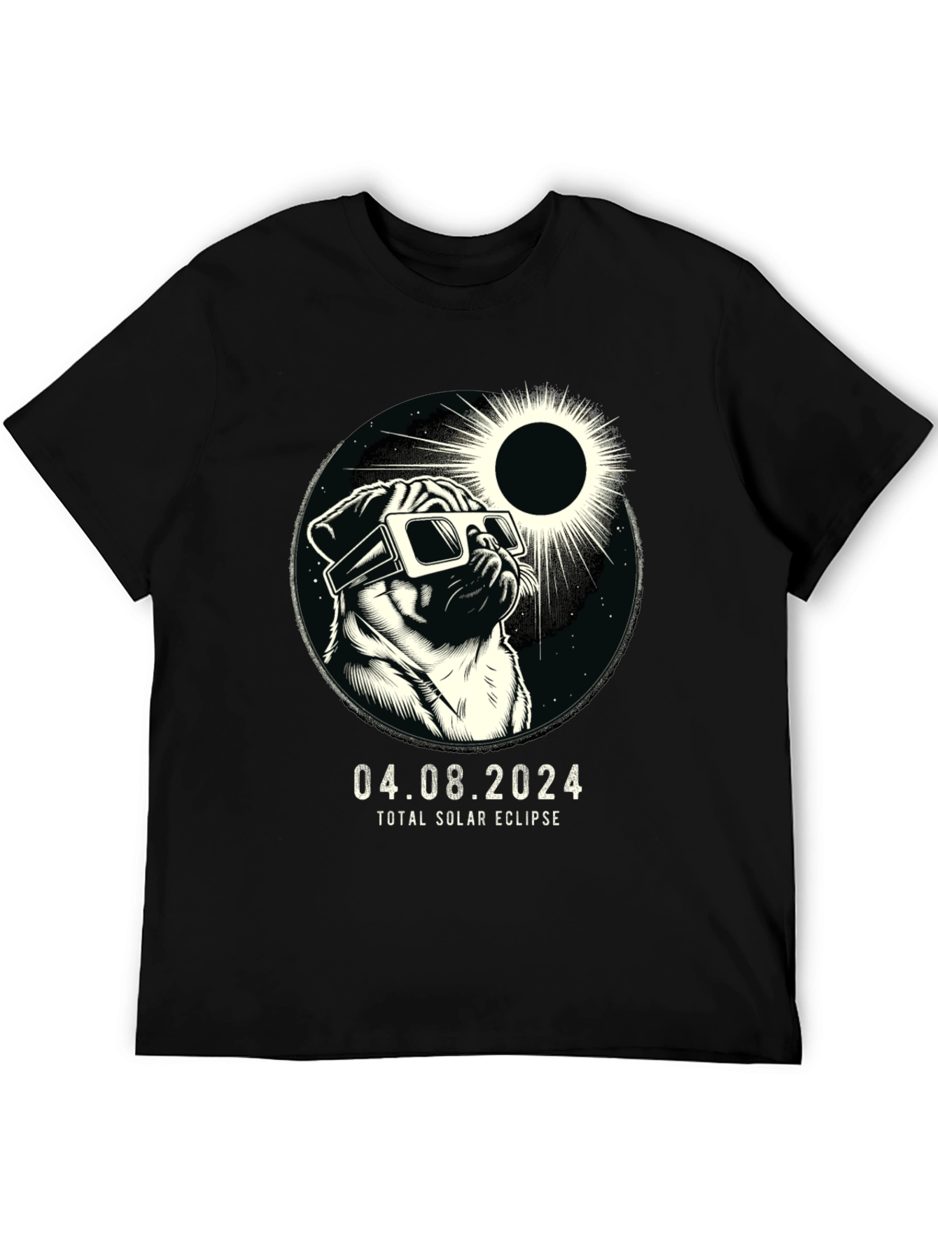 Total Solar Eclipse Pug T-Shirt - April 8 2024
