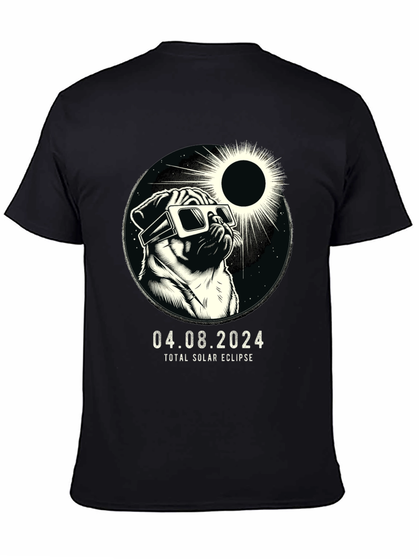 Total Solar Eclipse Pug T-Shirt - April 8 2024