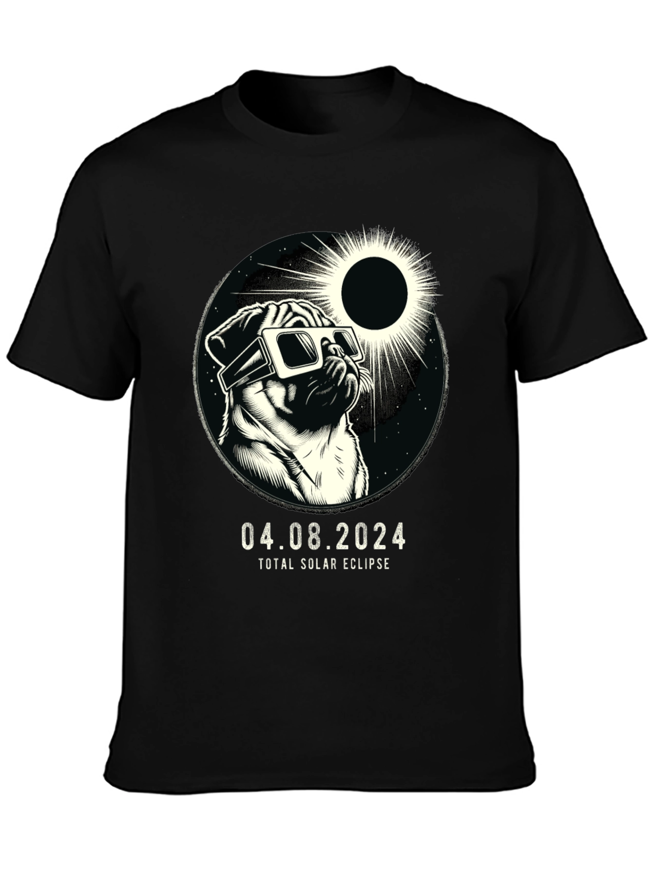Total Solar Eclipse Pug T-Shirt - April 8 2024