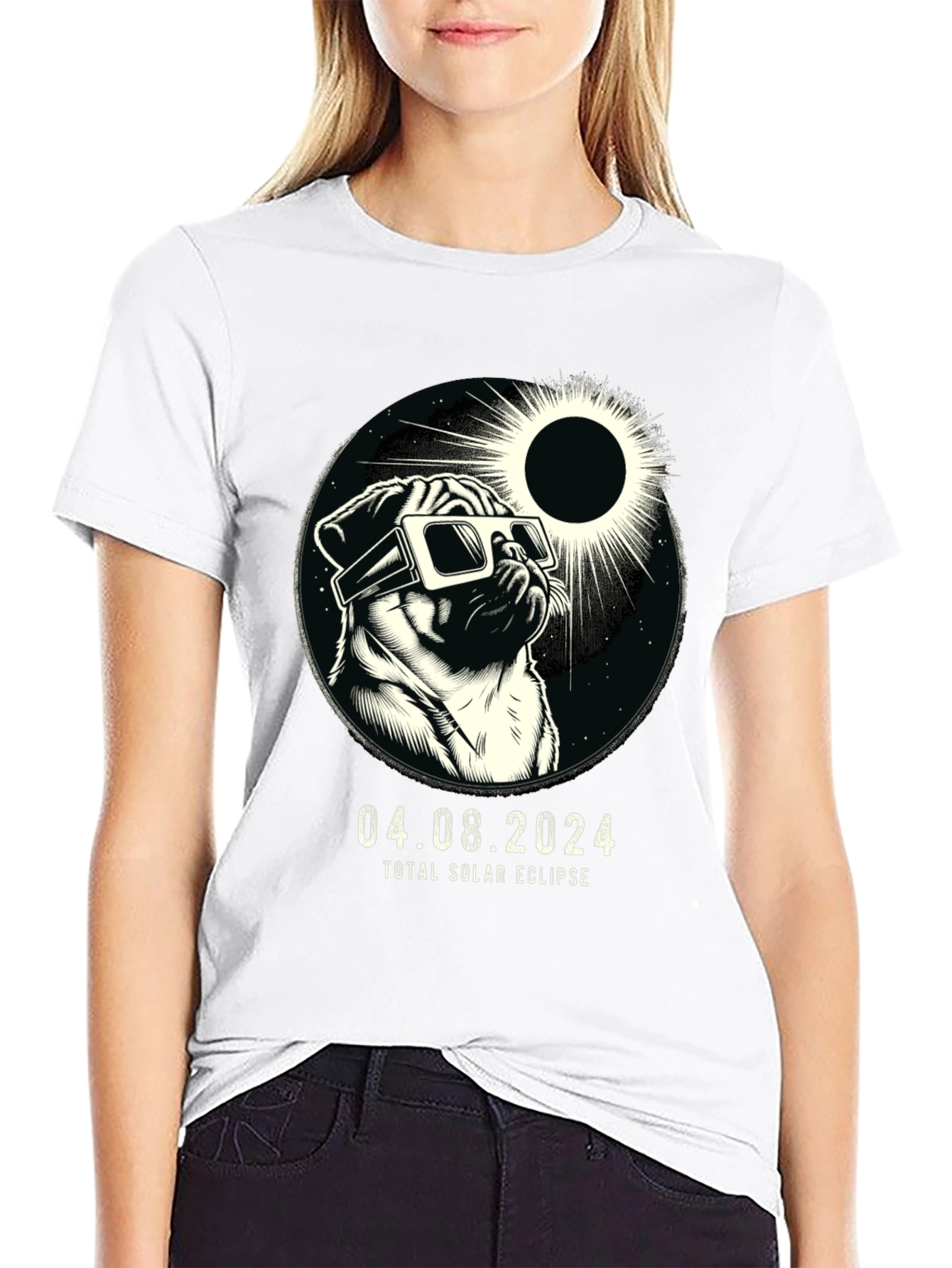 Total Solar Eclipse Pug T-Shirt - April 8 2024
