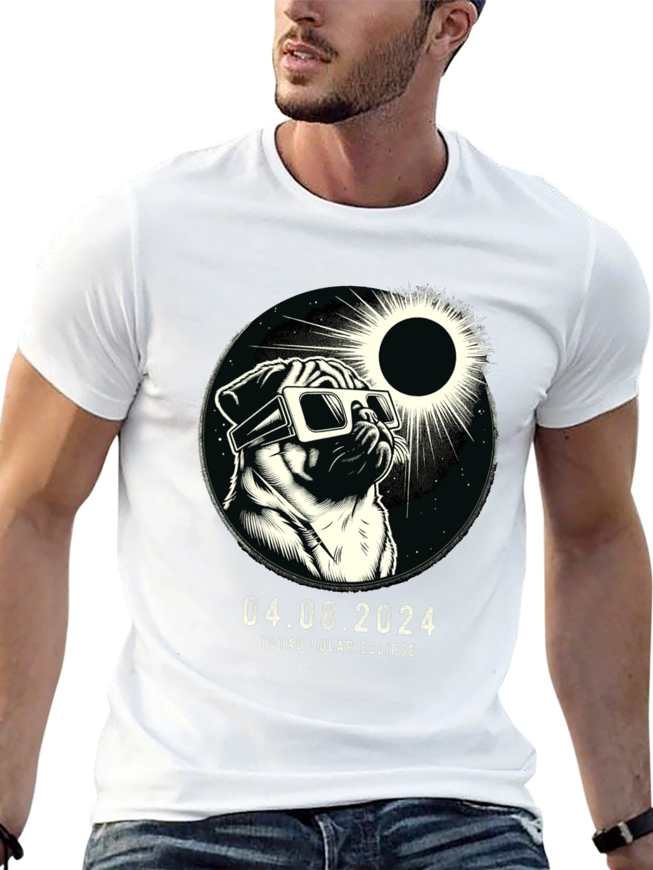 Total Solar Eclipse Pug T-Shirt - April 8 2024