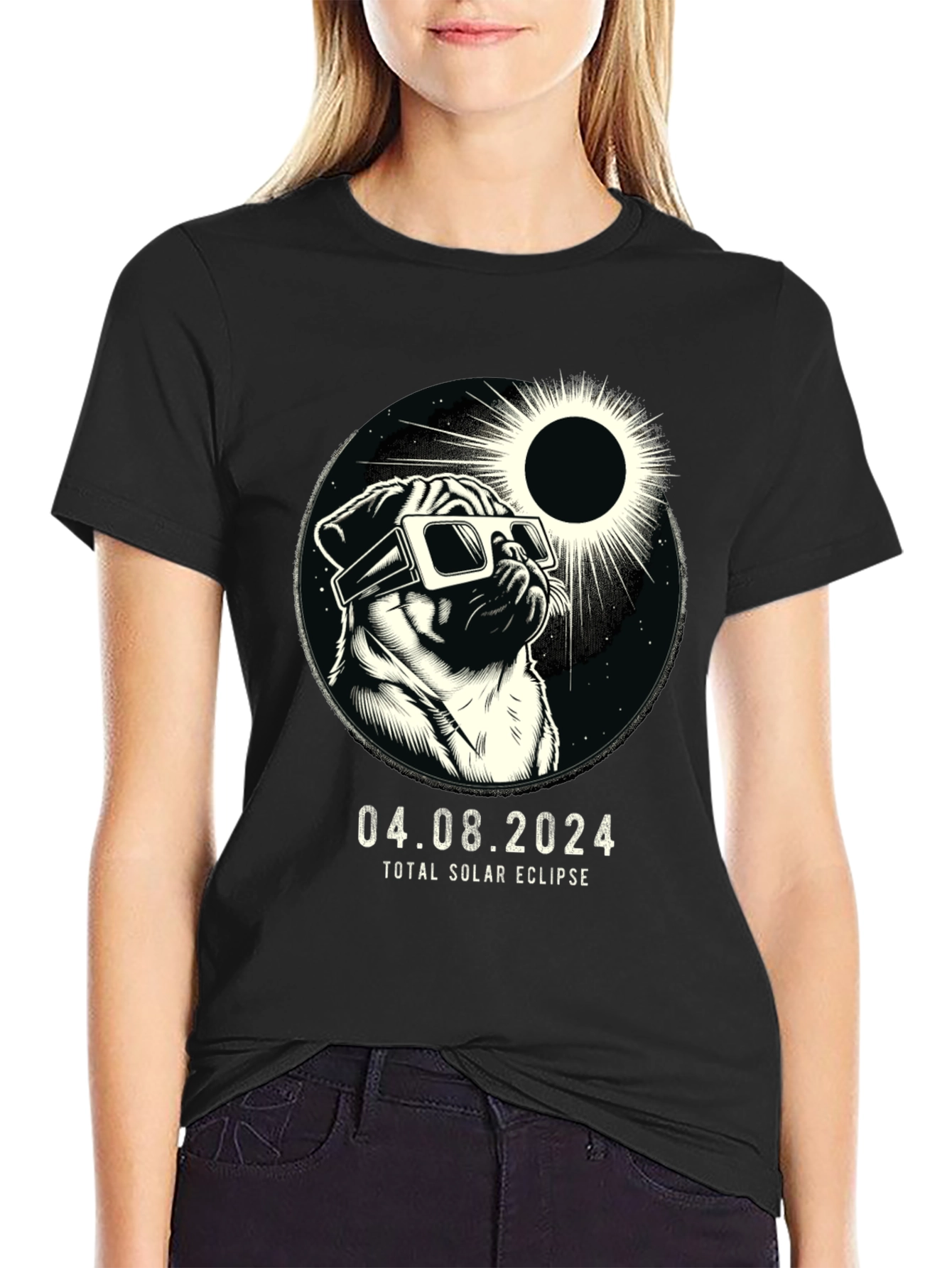 Total Solar Eclipse Pug T-Shirt - April 8 2024