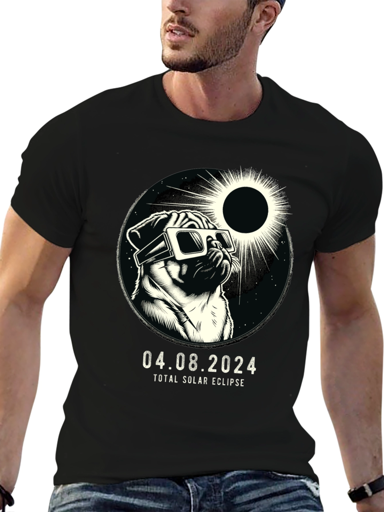 Total Solar Eclipse Pug T-Shirt - April 8 2024