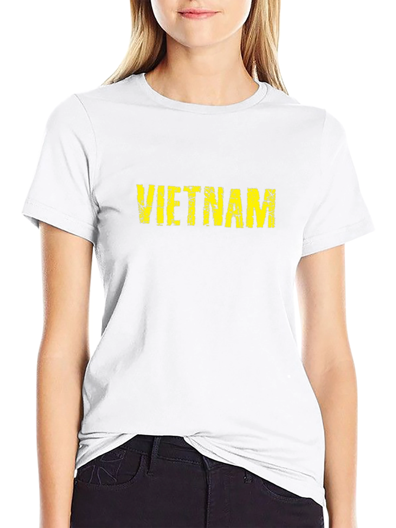 Vietnam Distressed Text T-Shirt - Black