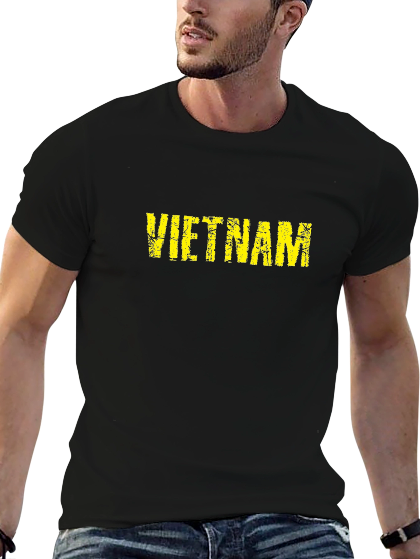 Vietnam Distressed Text T-Shirt - Black