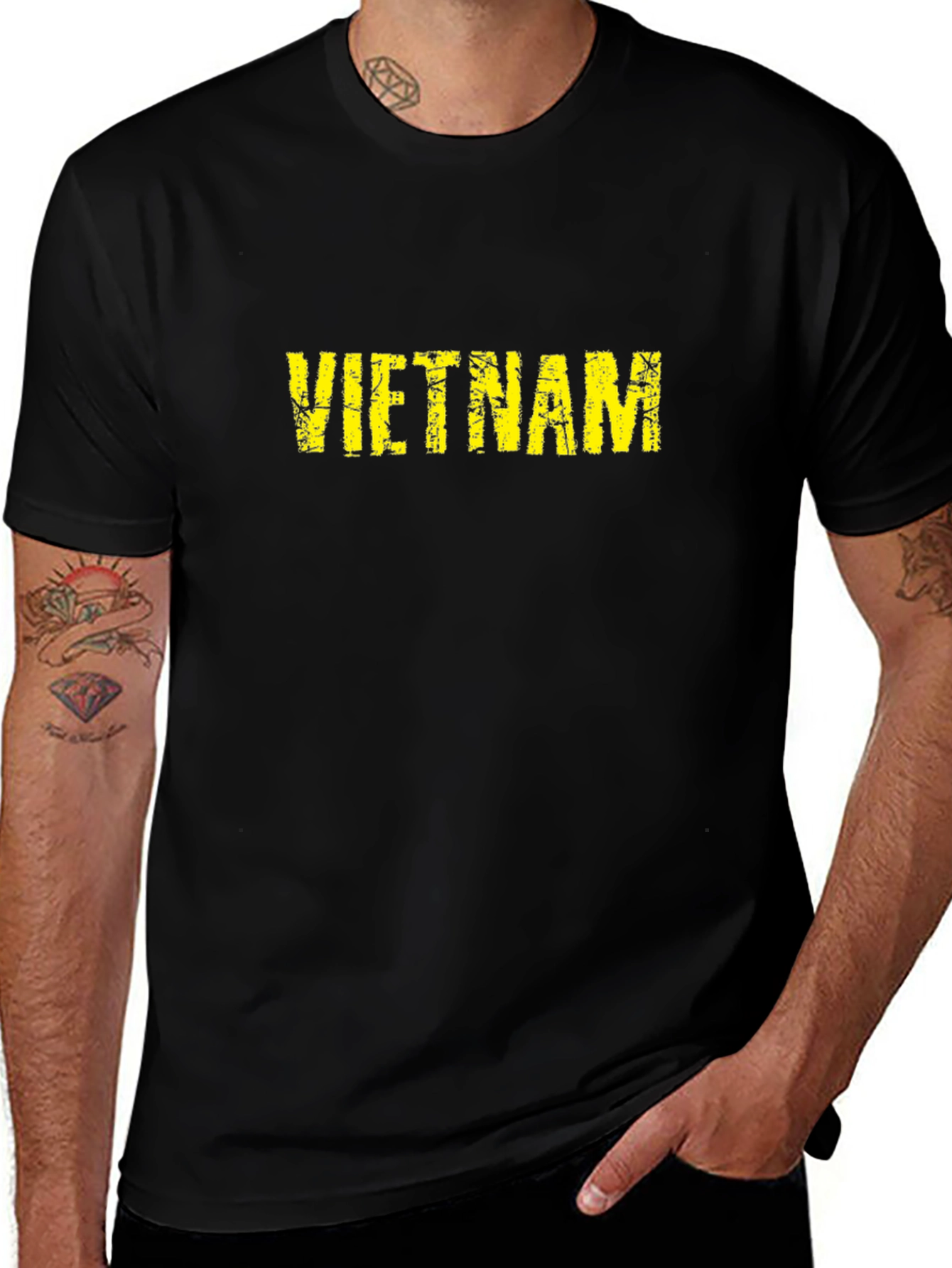 Vietnam Distressed Text T-Shirt - Black
