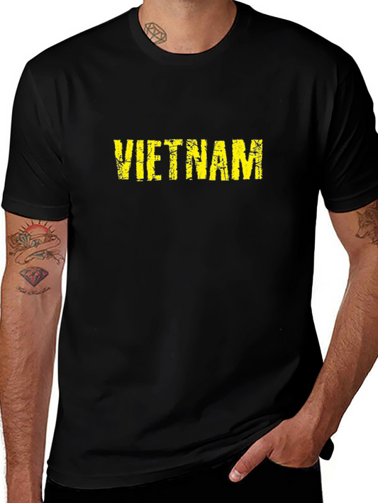 Vietnam Distressed Text T-Shirt - Black