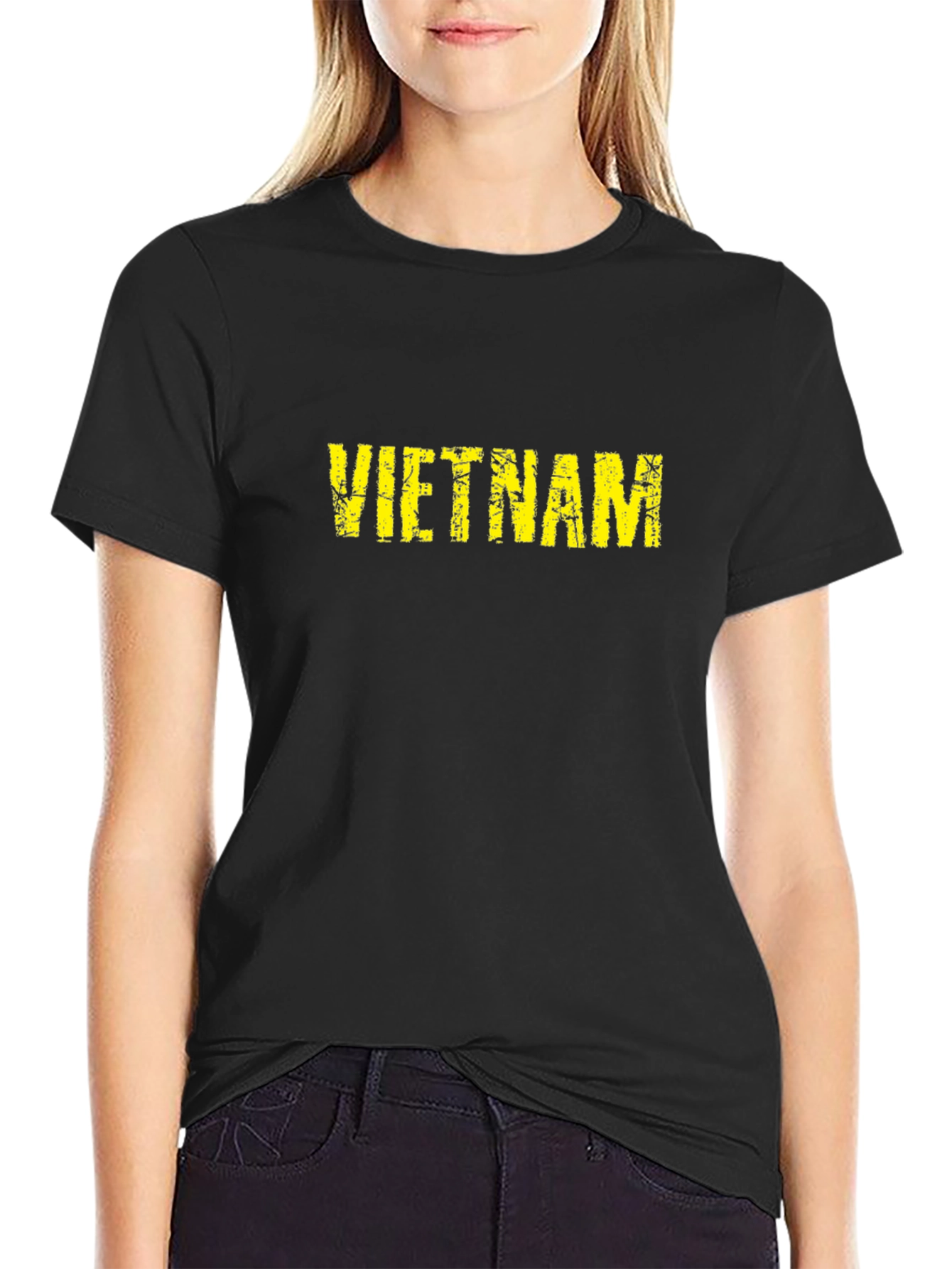 Vietnam Distressed Text T-Shirt - Black