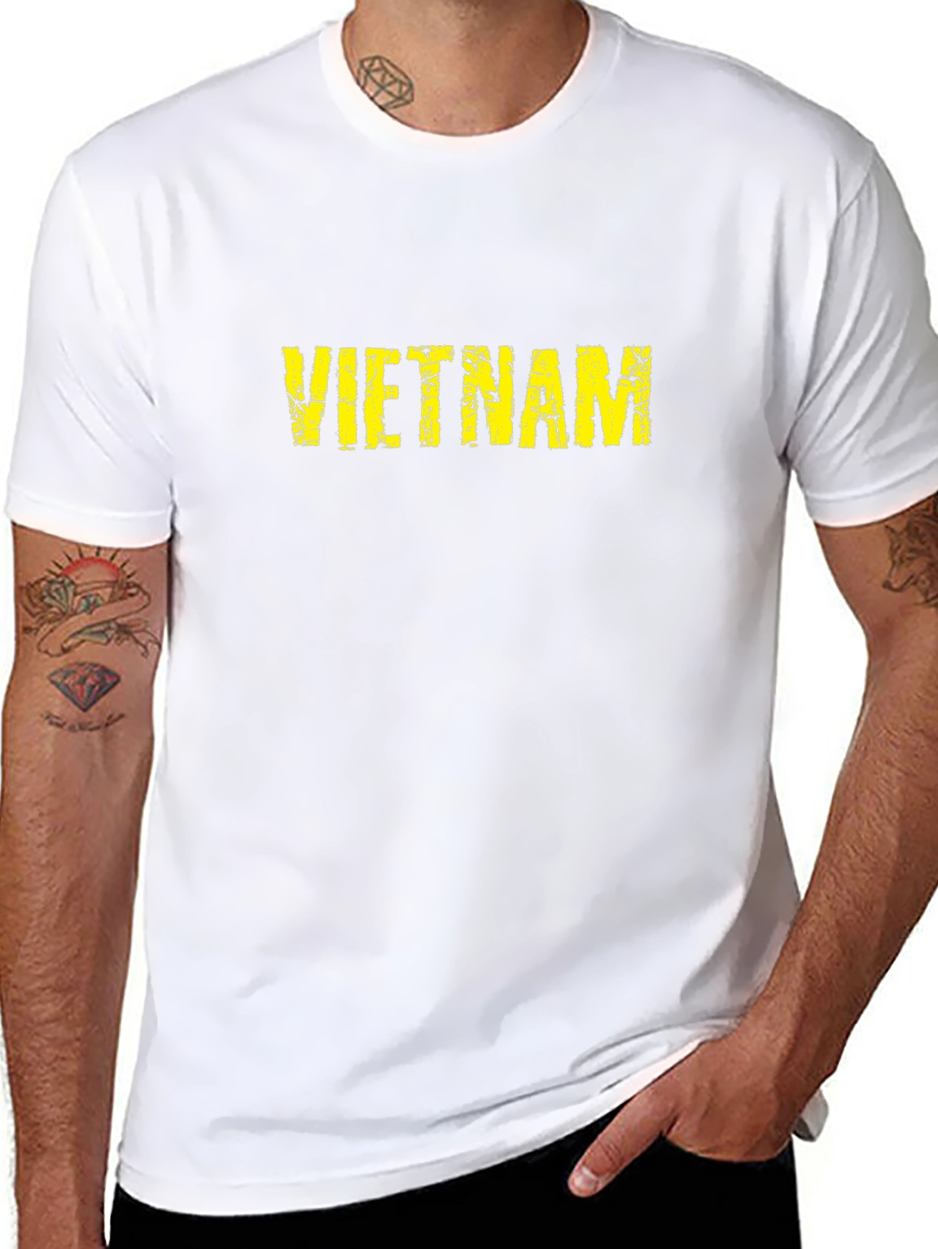 Vietnam Distressed Text T-Shirt - Black