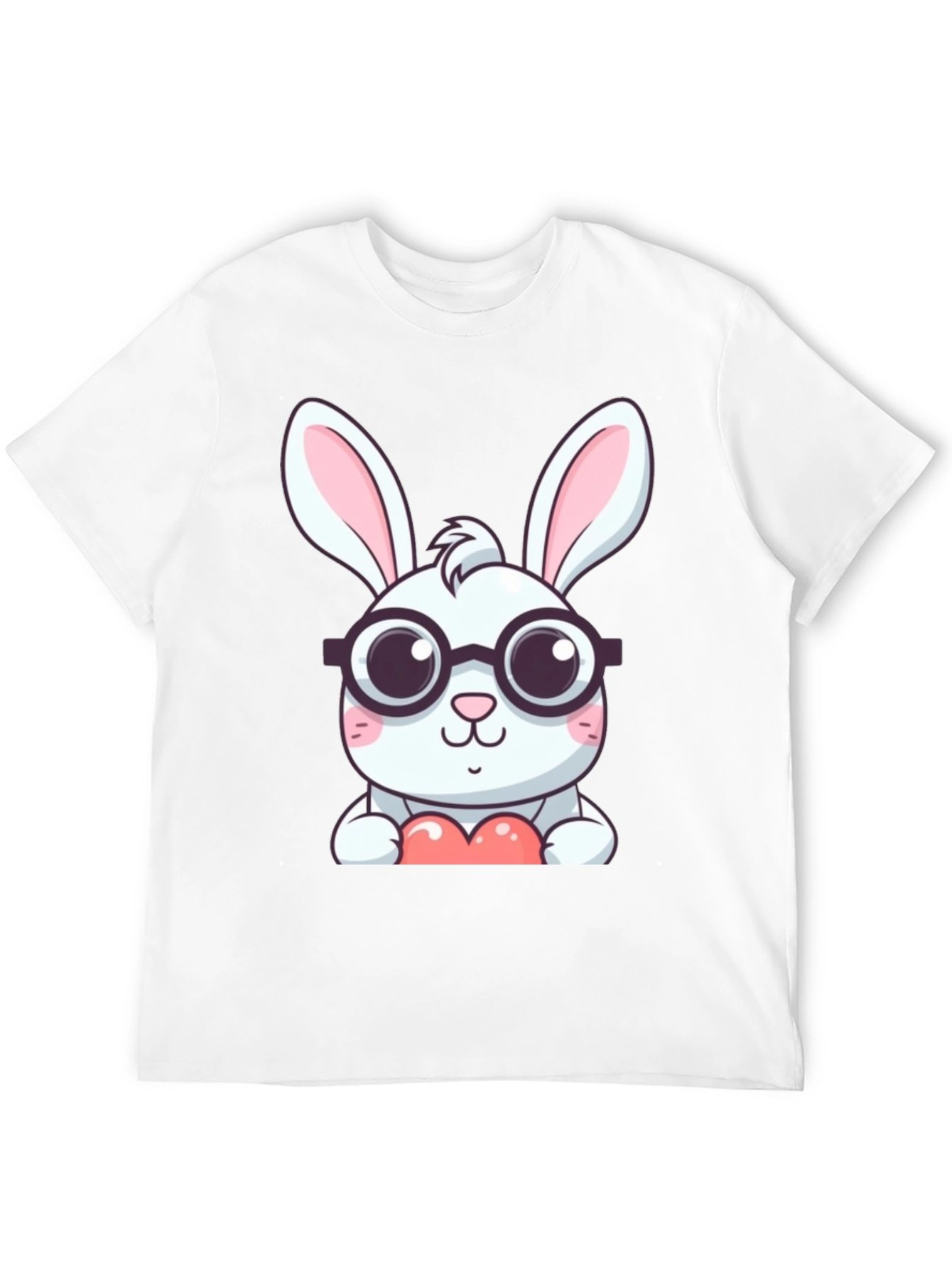 Cute Bunny with Glasses Black T-Shirt