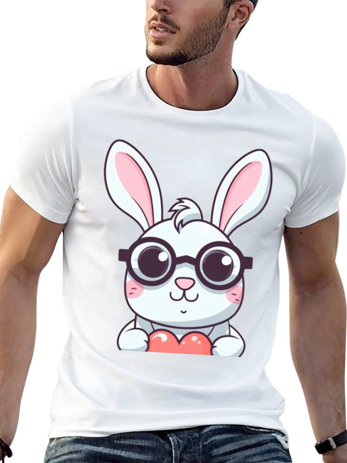 Cute Bunny with Glasses Black T-Shirt
