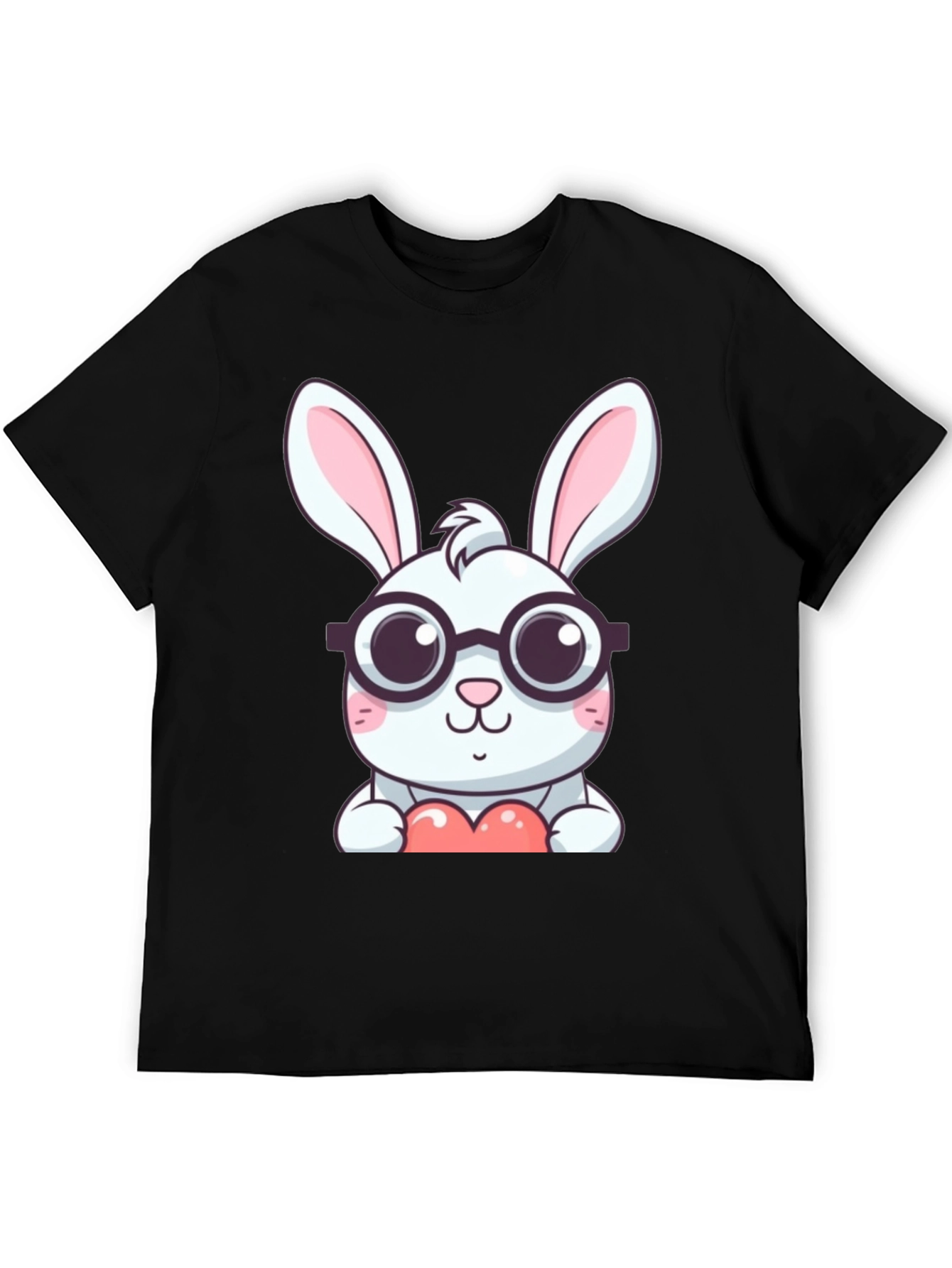 Cute Bunny with Glasses Black T-Shirt