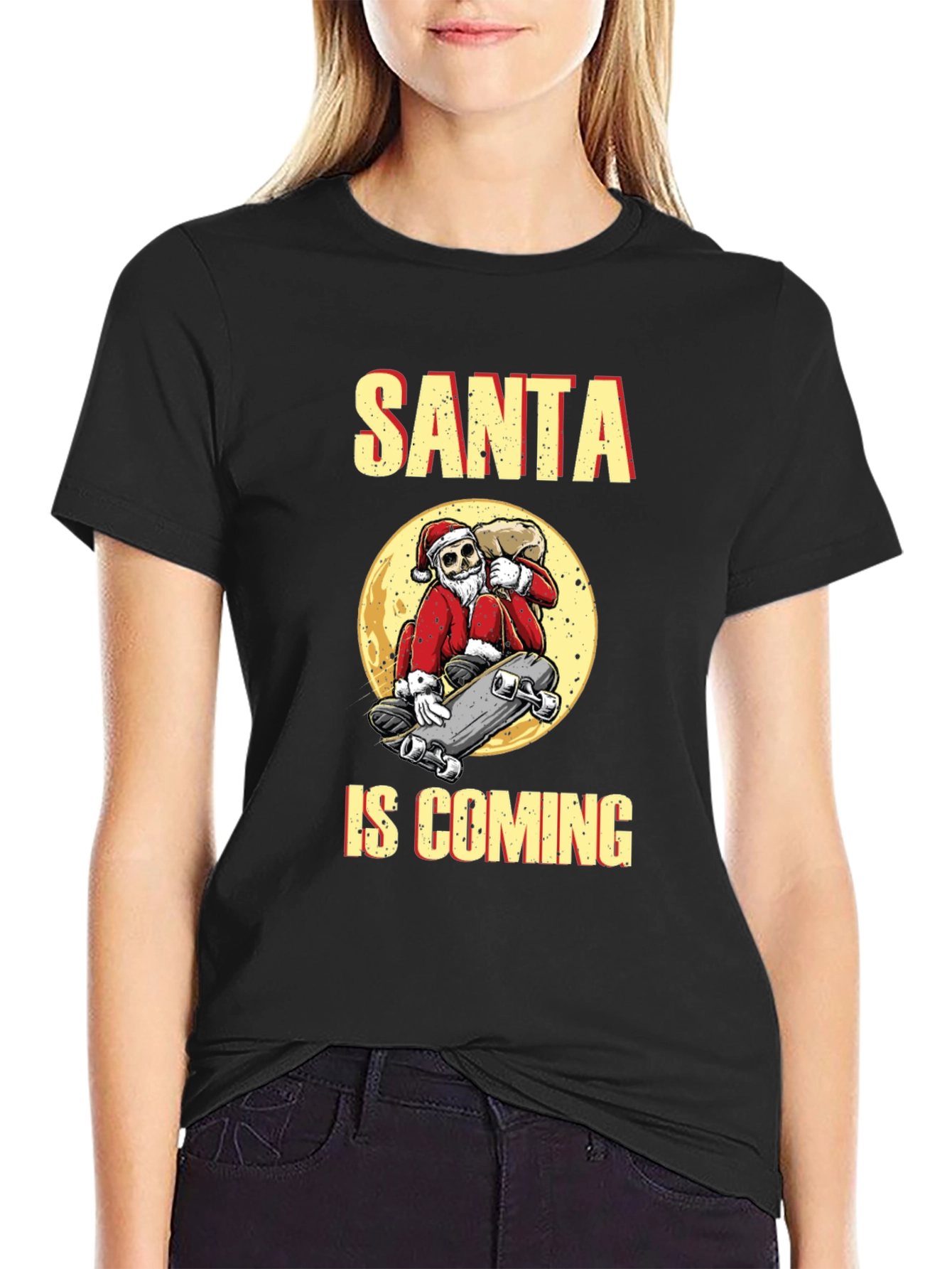 Santa Skeleton Skateboard Graphic Tee