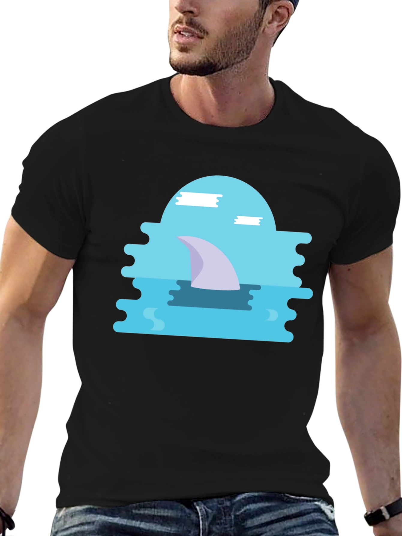 Shark Fin Graphic Black T-Shirt - Modern Style
