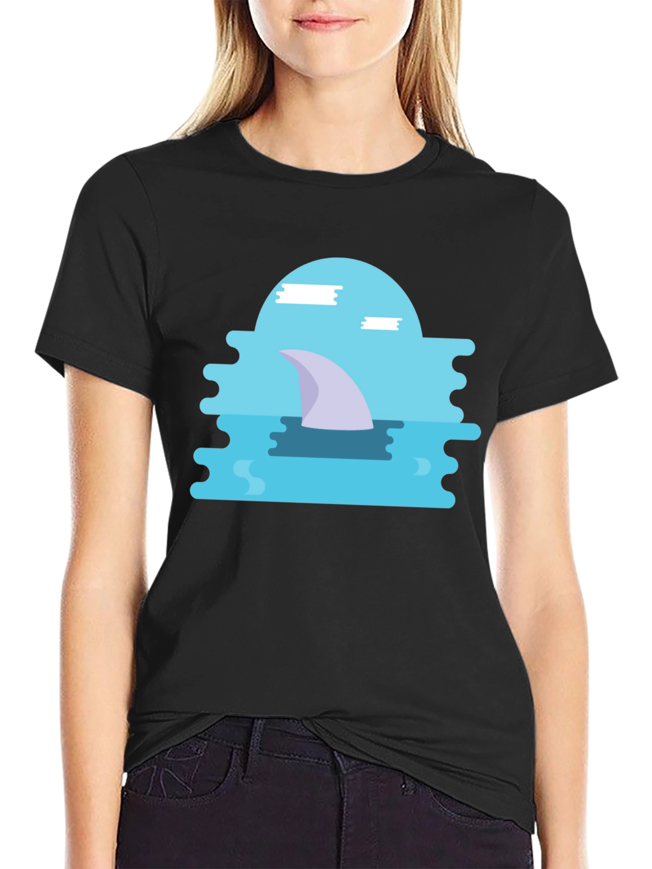 Shark Fin Graphic Black T-Shirt - Modern Style