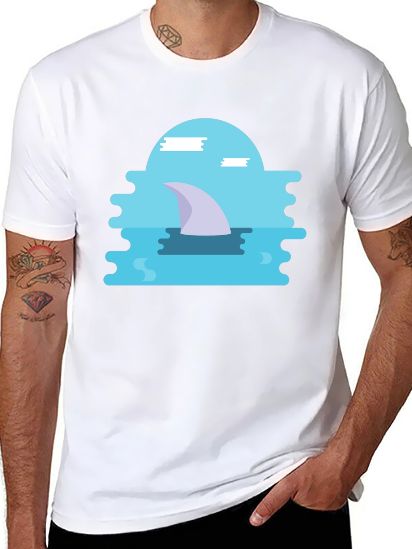 Shark Fin Graphic Black T-Shirt - Modern Style