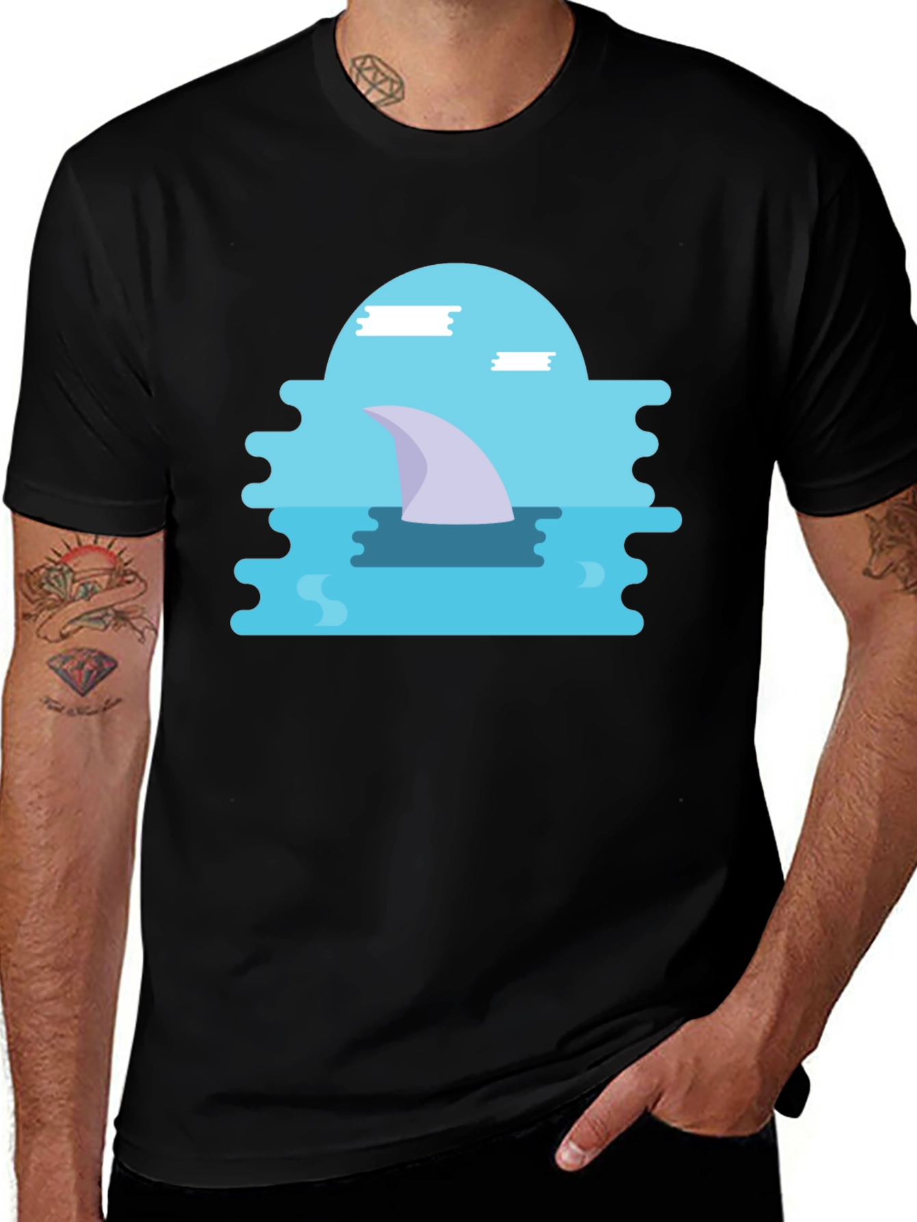 Shark Fin Graphic Black T-Shirt - Modern Style