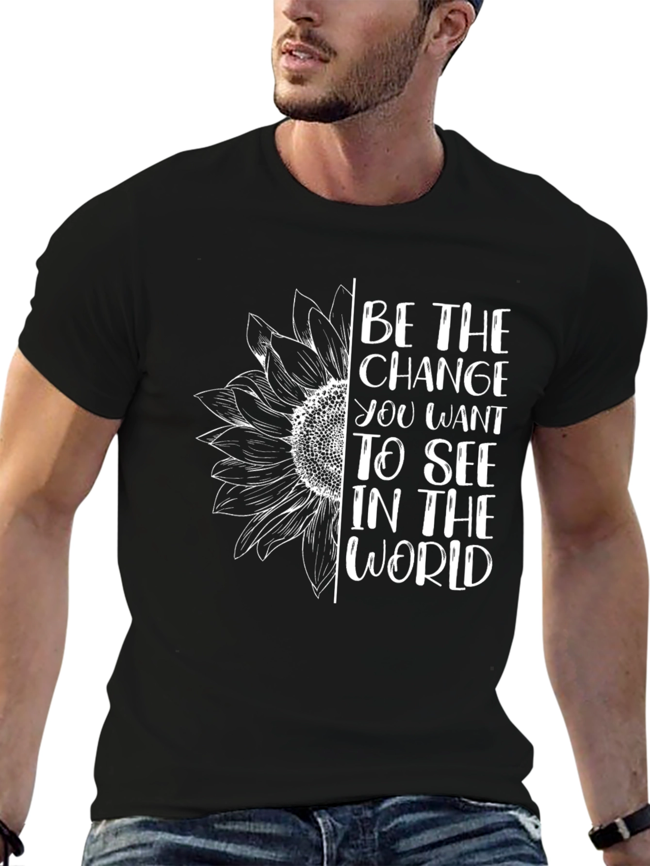 Inspirational Sunflower Graphic Tee - Be The Change