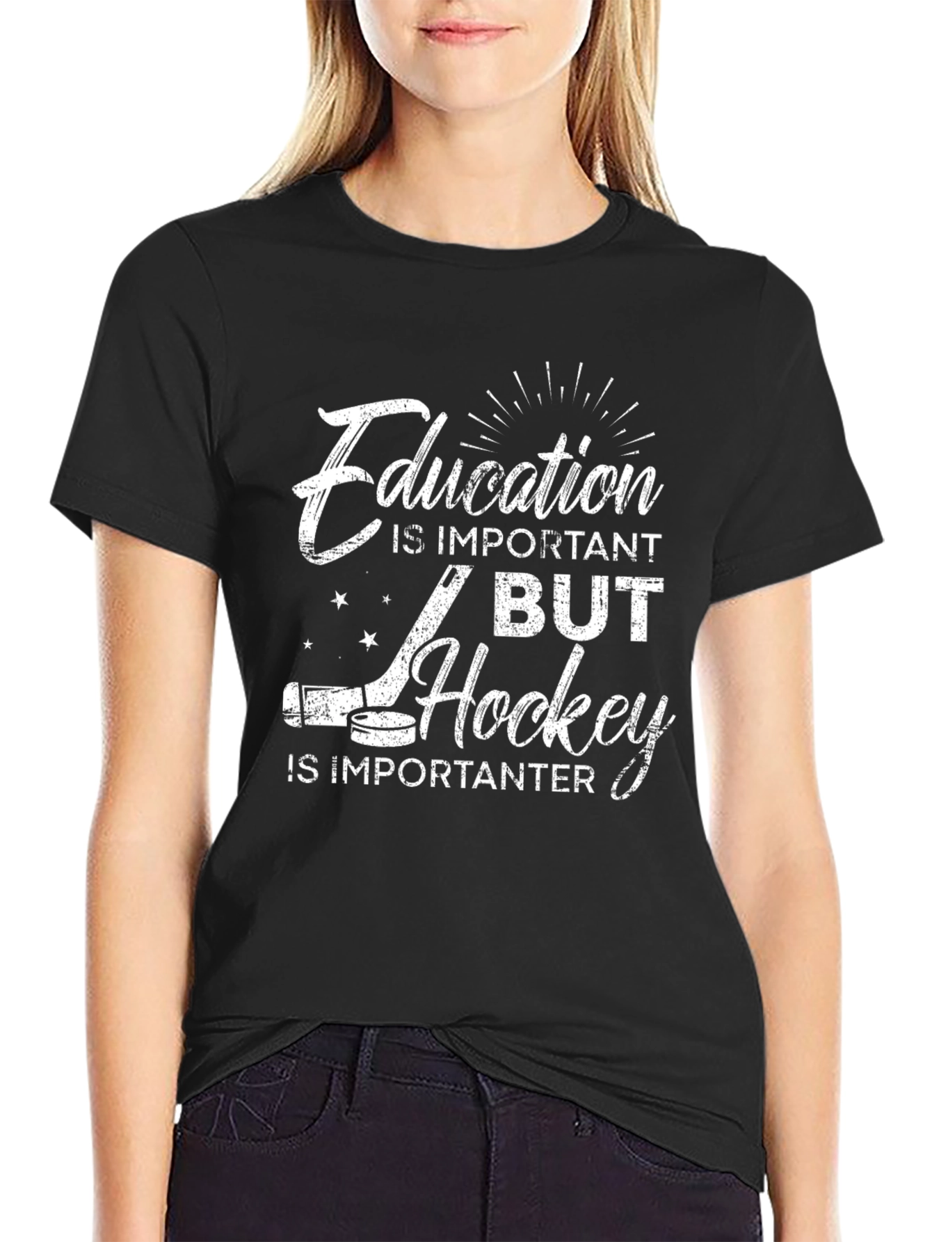 Education Important Hockey Is Importanter Black T-Shirt