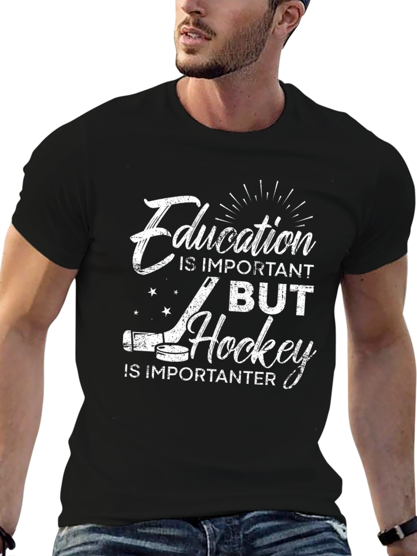Education Important Hockey Is Importanter Black T-Shirt