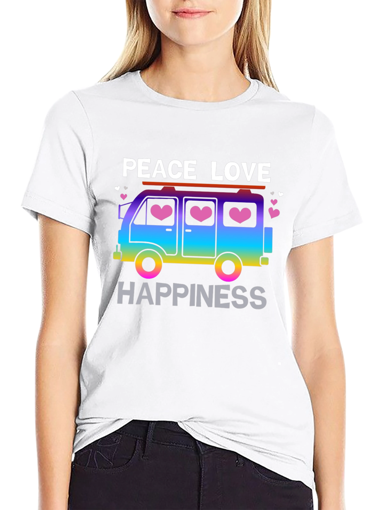 Peace Love Happiness T-Shirt Retro Van Design