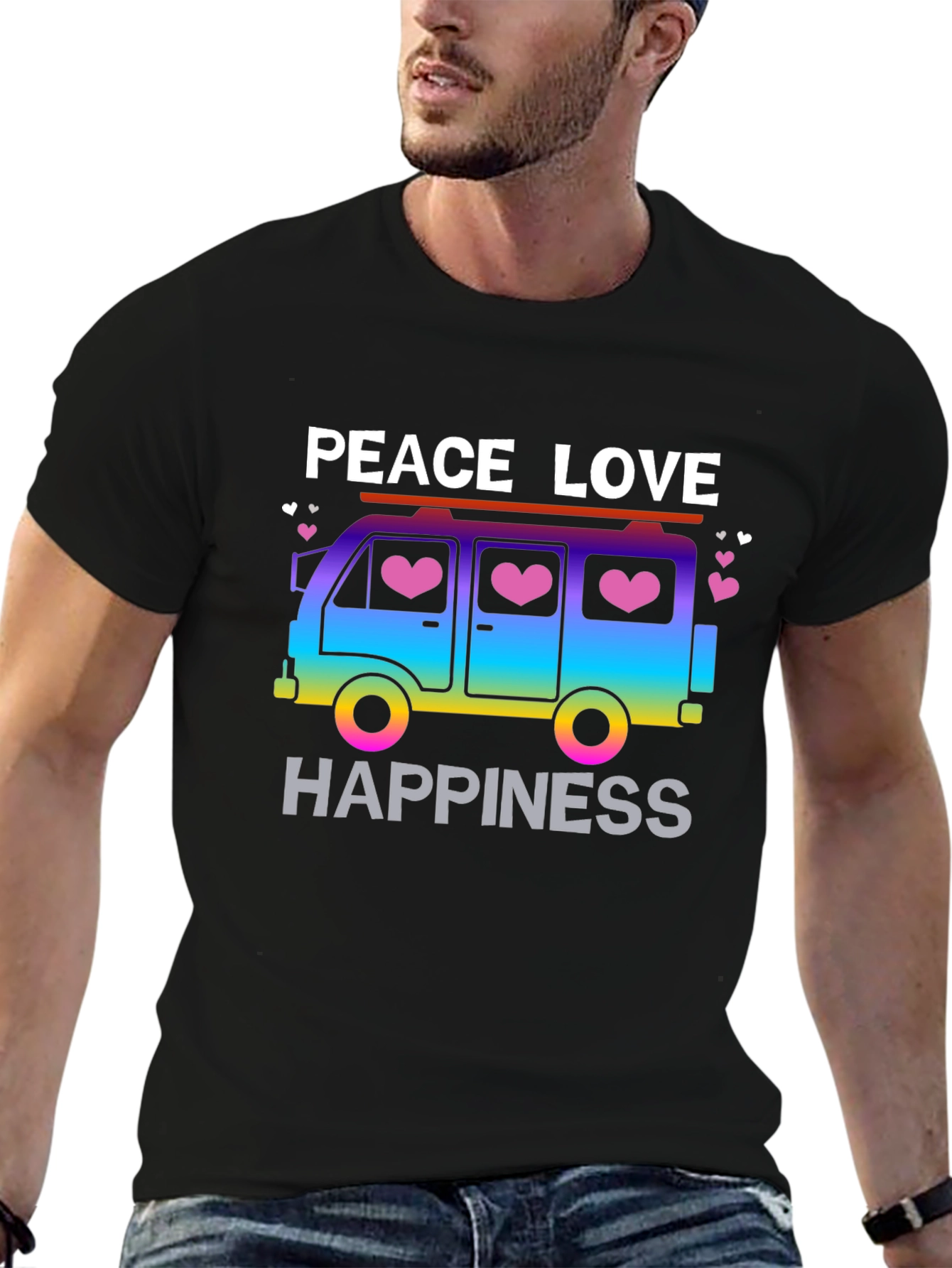 Peace Love Happiness T-Shirt Retro Van Design